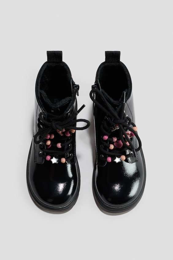 Детские ботинки H&M Beaded Warm-Lined Lace-Up, цвет: Чёрный