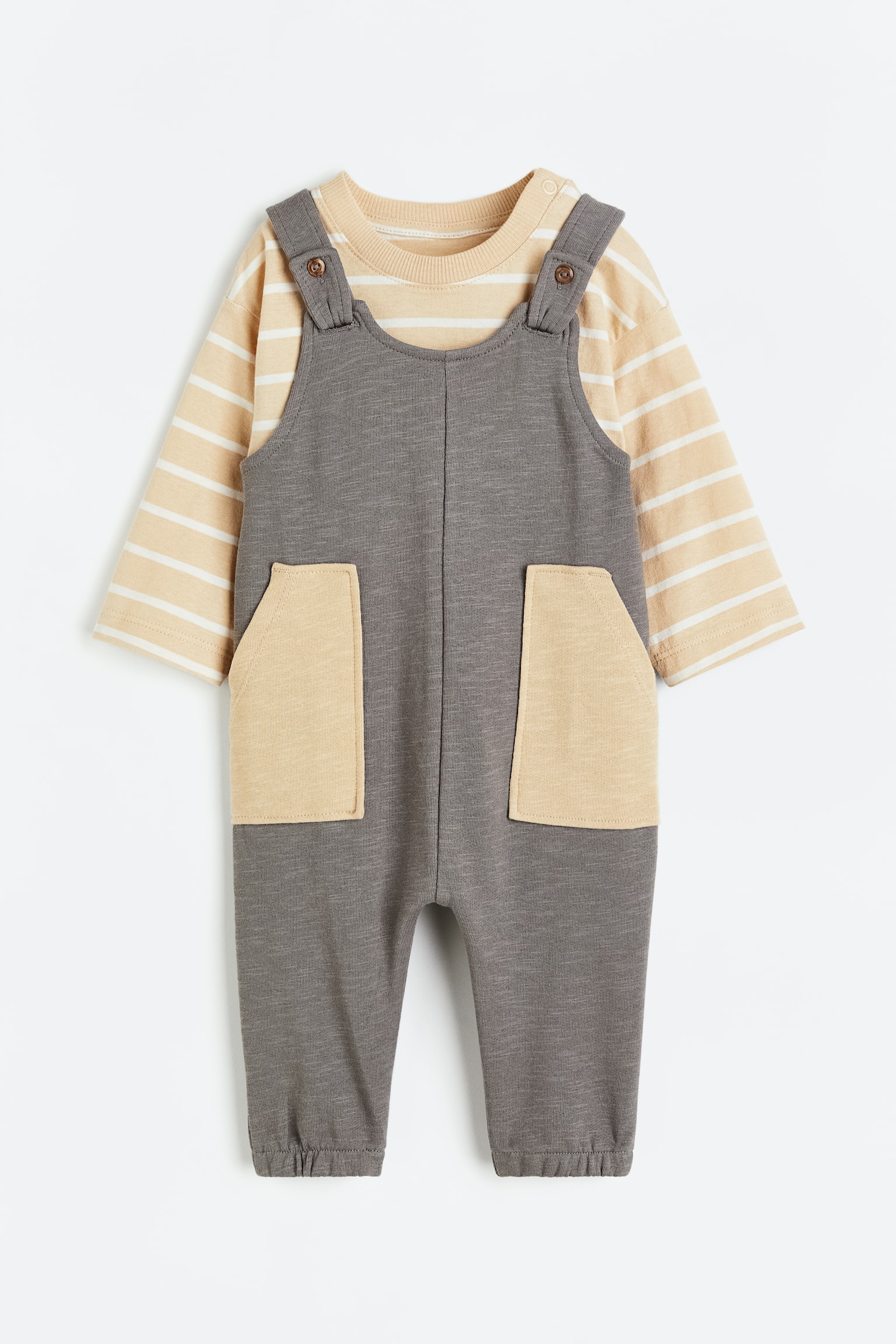 2-piece Cotton Set - Grey marle/Stripe - 1