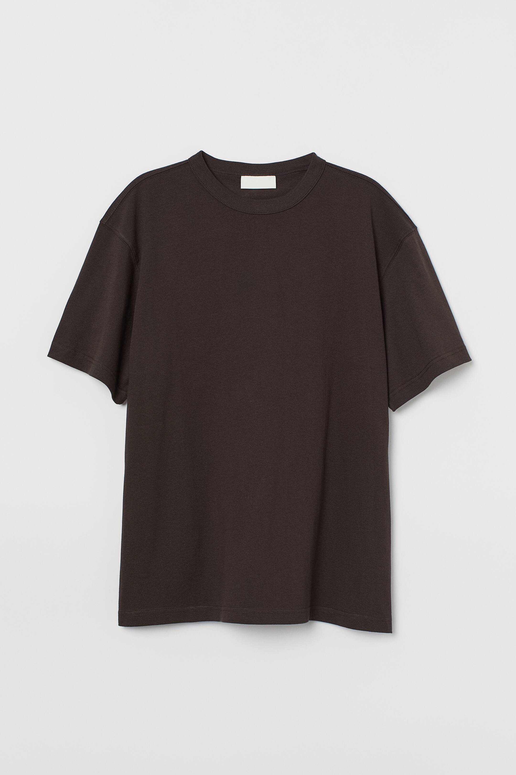 Oversized Fit Cotton T-shirt - Round Neck - Short sleeve - Dark brown ...