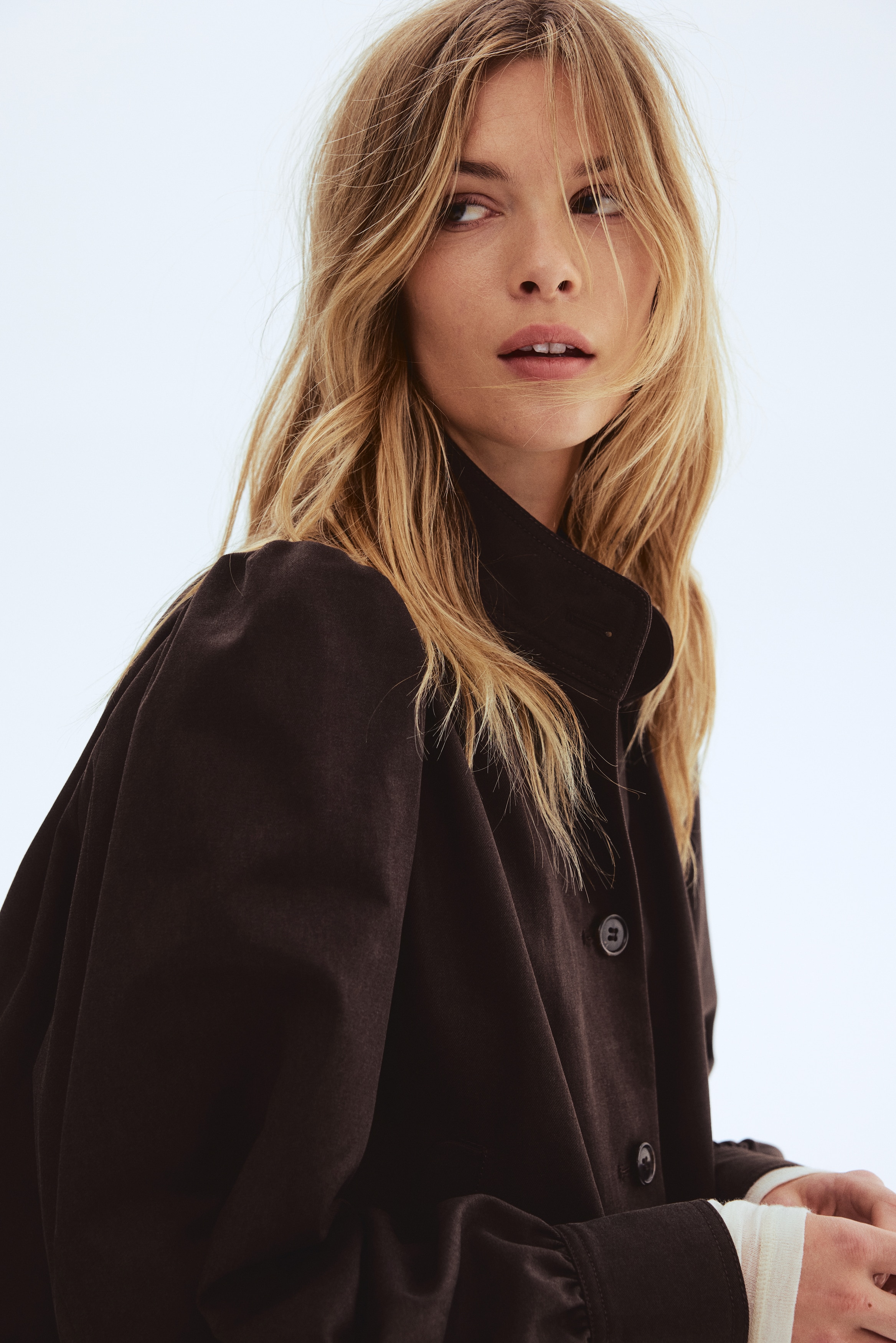 Women's Dark brown Puff-Sleeved Twill Jacket | H&M US