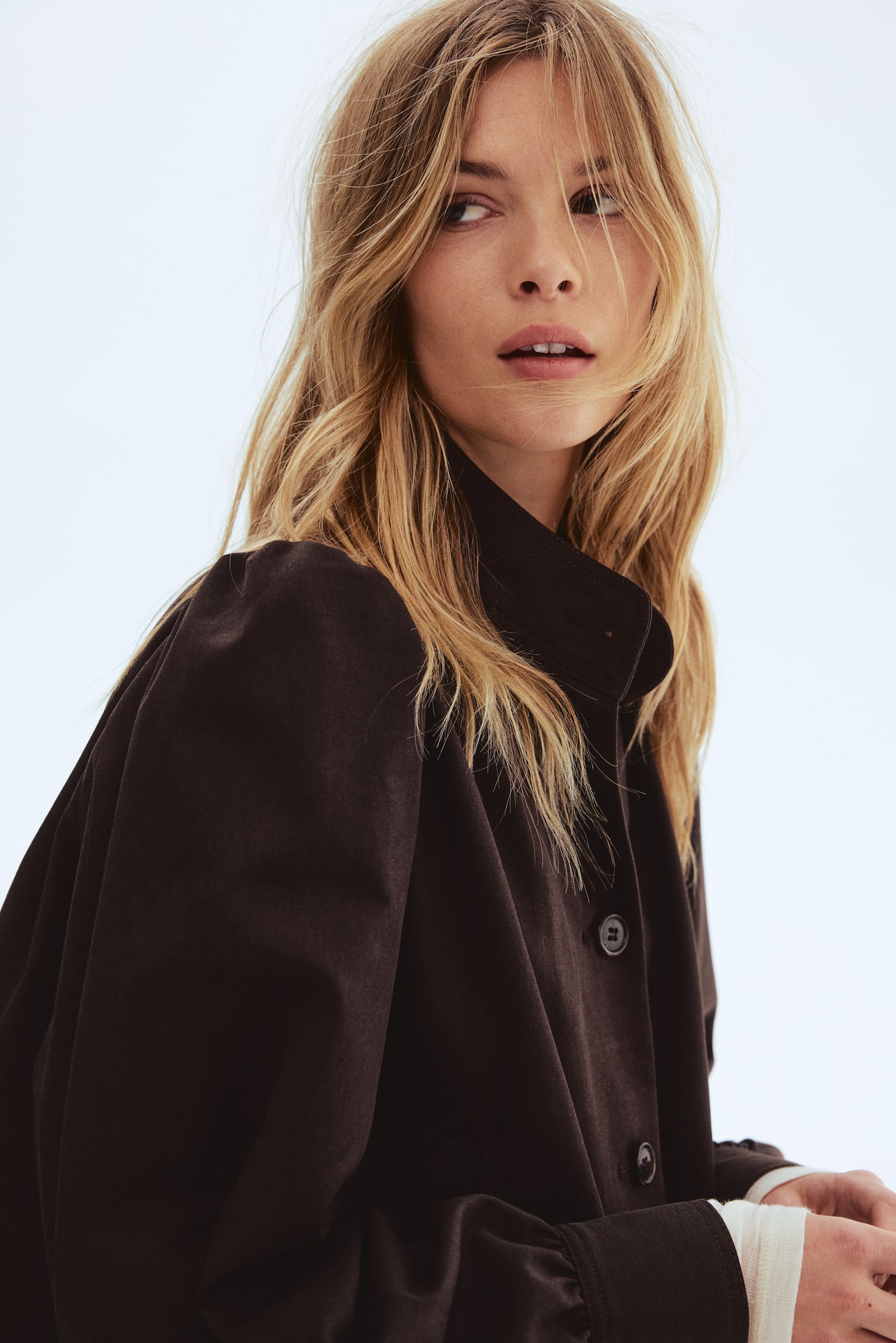 ז'קט טוויל עם שרוולים נפוחים - חום כהה/בז' - 4