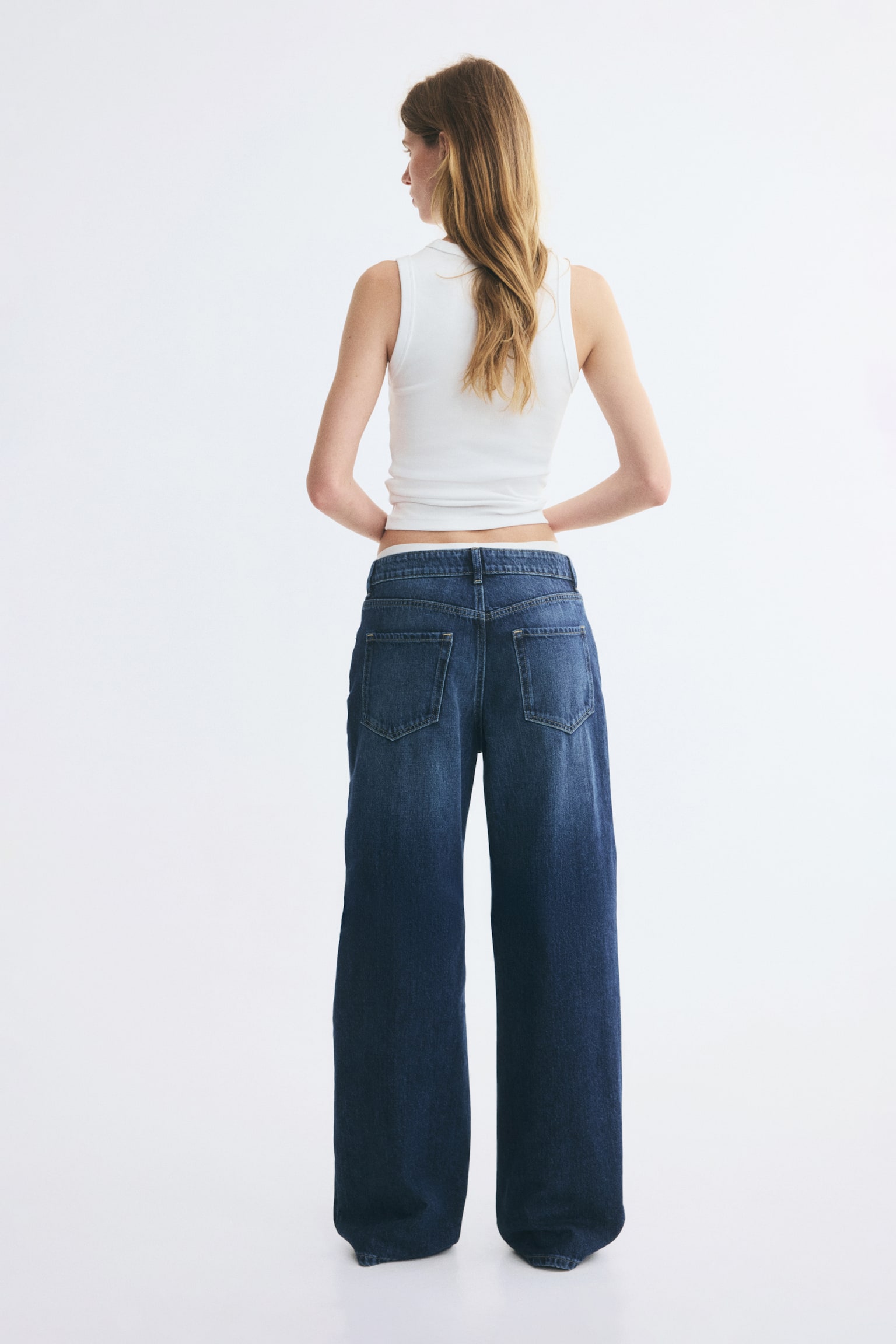 Женские джинсы H&M Wide-Leg Regular-Waist, цвет: Тёмный джинсовый синий — фото 6