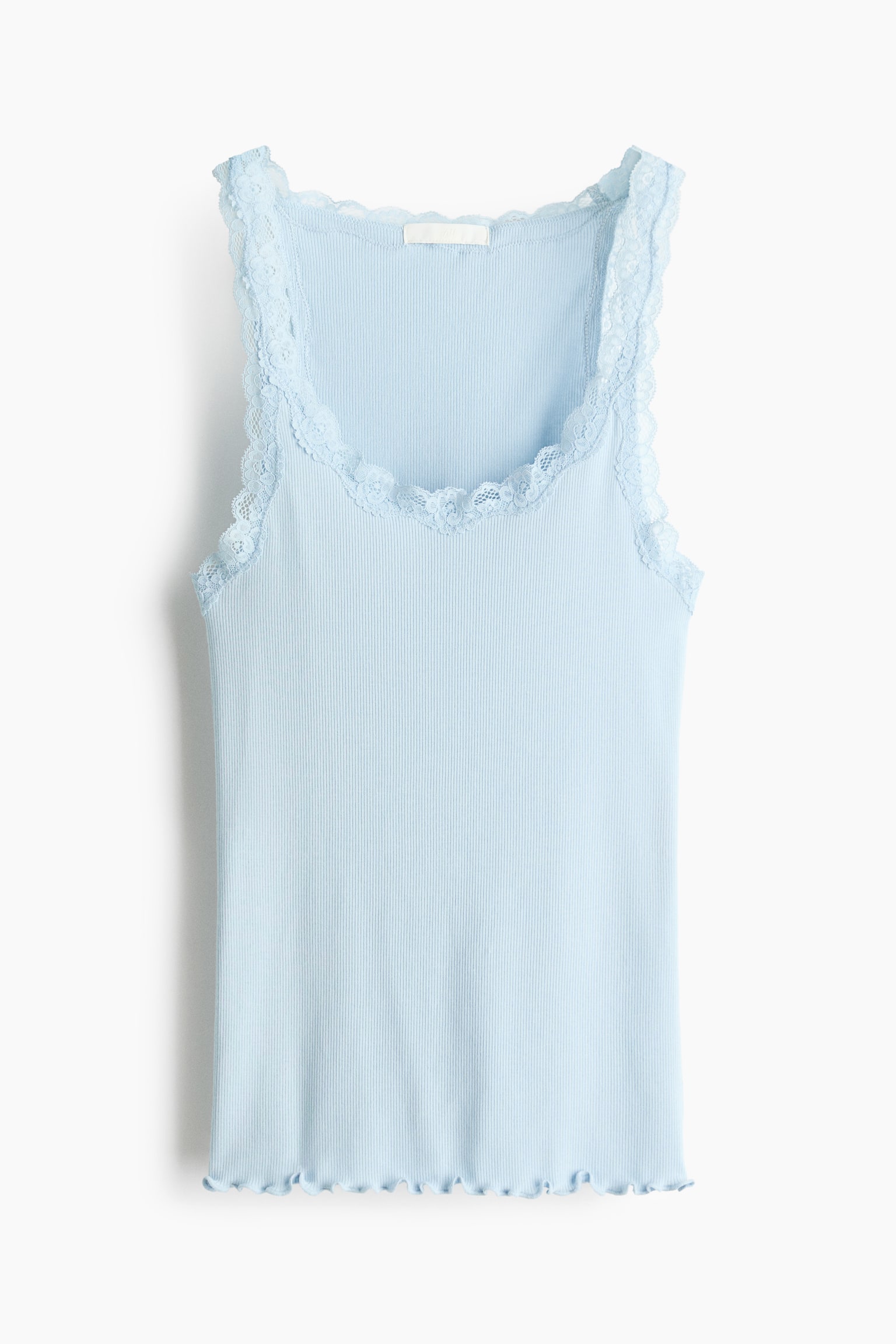 Lace-trimmed viscose-blend vest top - Light blue/Dark brown/White - 1