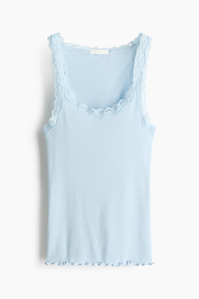 Lace-trimmed viscose-blend vest top - Light blue/Yellow/White/Dark brown - 1
