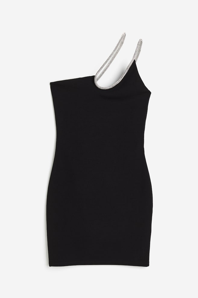Robe asymétrique avec bretelle à strass - Noir - 1