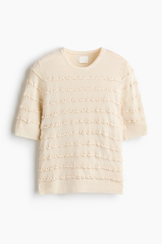 Frill-trimmed knitted top - Cream - 1