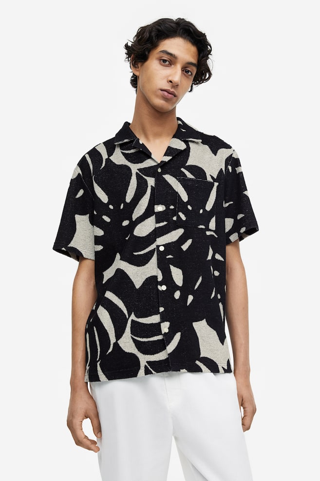 Regular Fit Terry resort shirt - Black/Leaf-patterned/Blue/Striped/Orange/Leaf-patterned/Blue/Leaf-patterned - 1