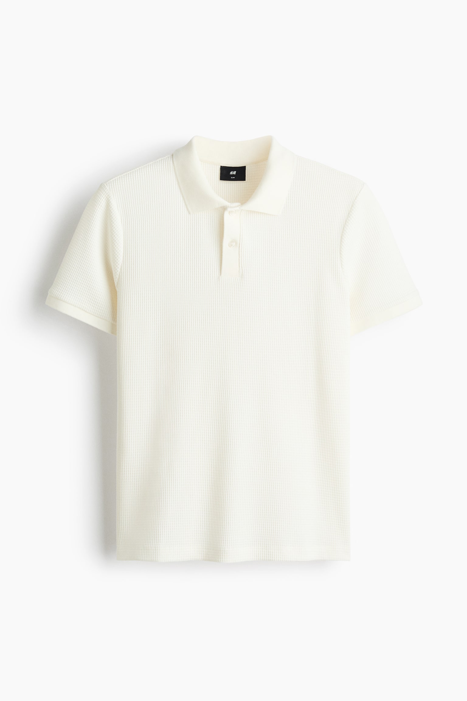 Top polo z waflowej dzianiny Slim Fit - Kremowy/Ciemny brązowoszary/Ciemnobrązowy/Czarny - 1