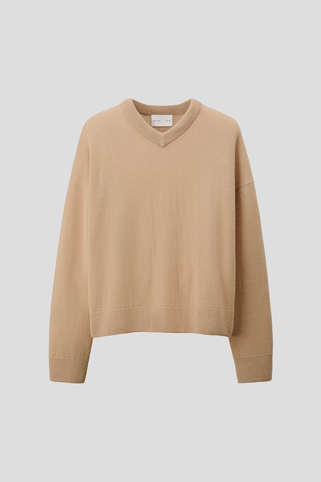 Loose-Fit Cashmere Sweater - Beige/Dark gray melange - 1