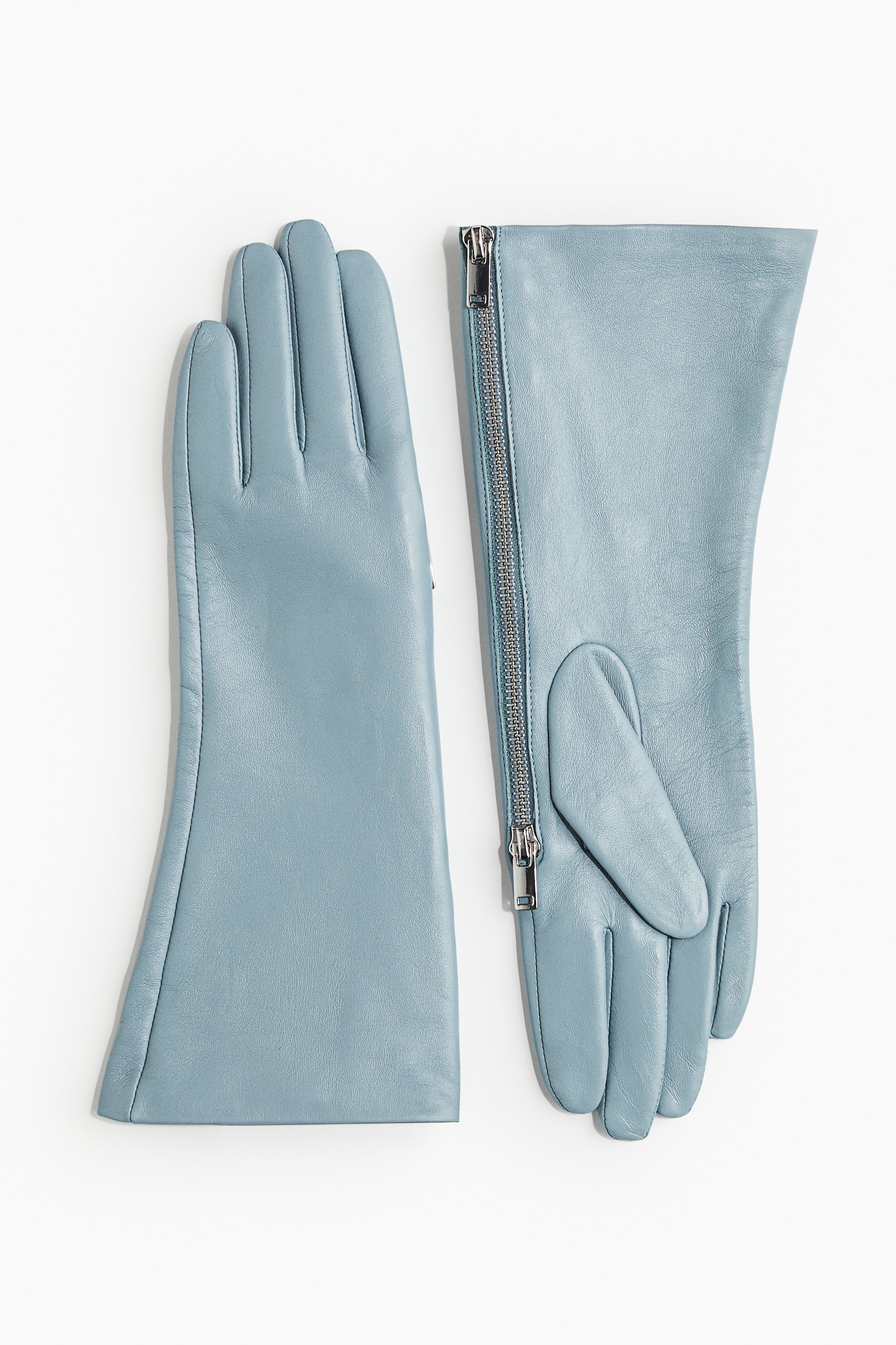 Zipped leather gloves - Light turquoise