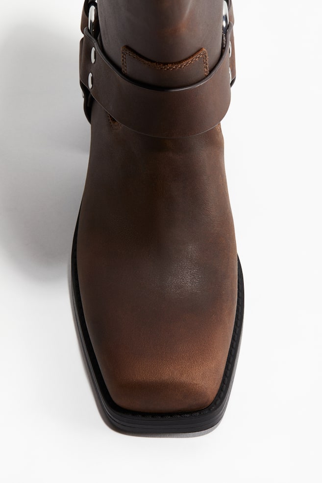 Leather biker boots-Dark brown - 2