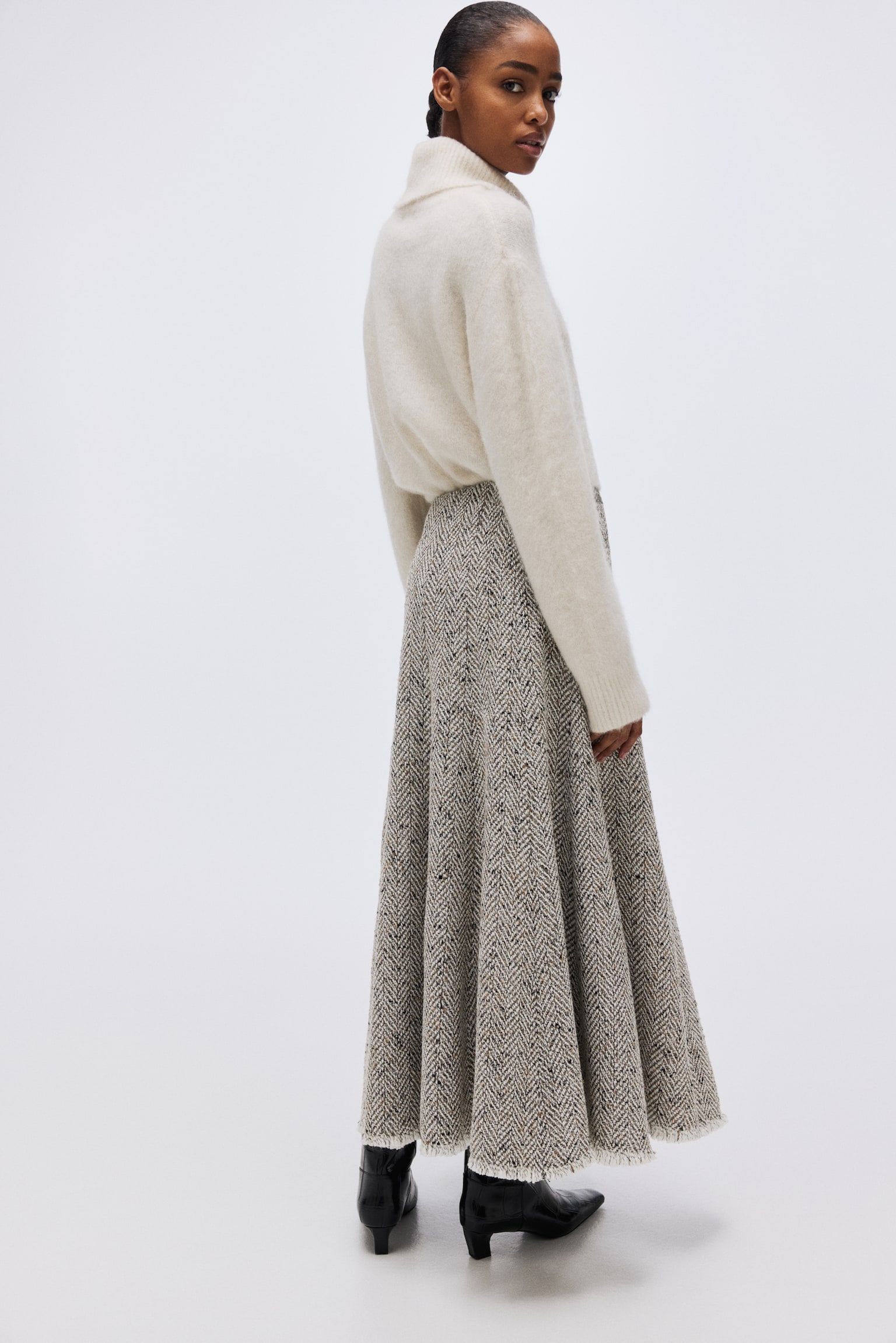 Gonna in tessuto spigato - Bianco/fantasia - 3