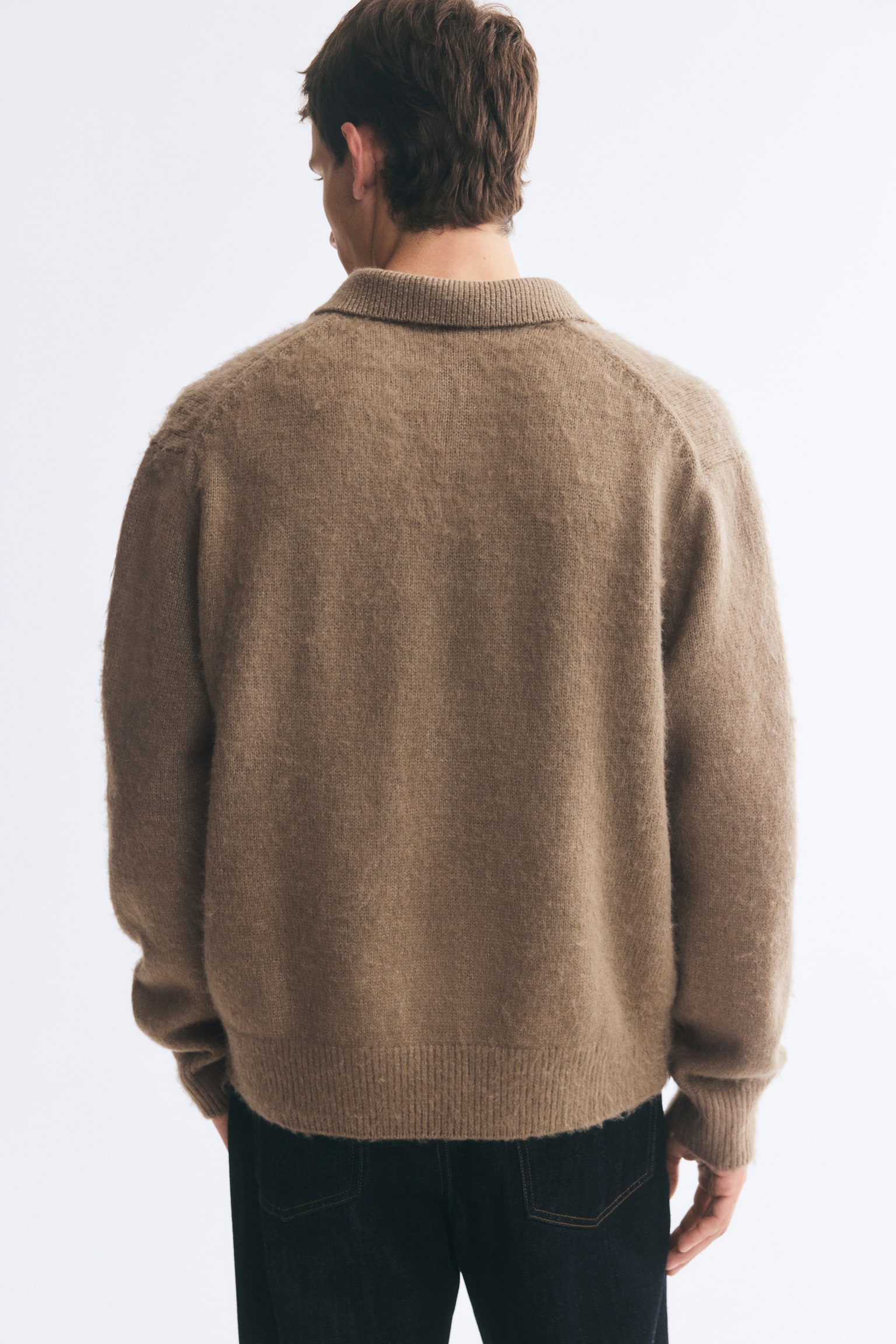 Мужской свитер H&M Relaxed-Fit Wool-Blend Polo Sweater, цвет: Тёмный бежевый — фото 6