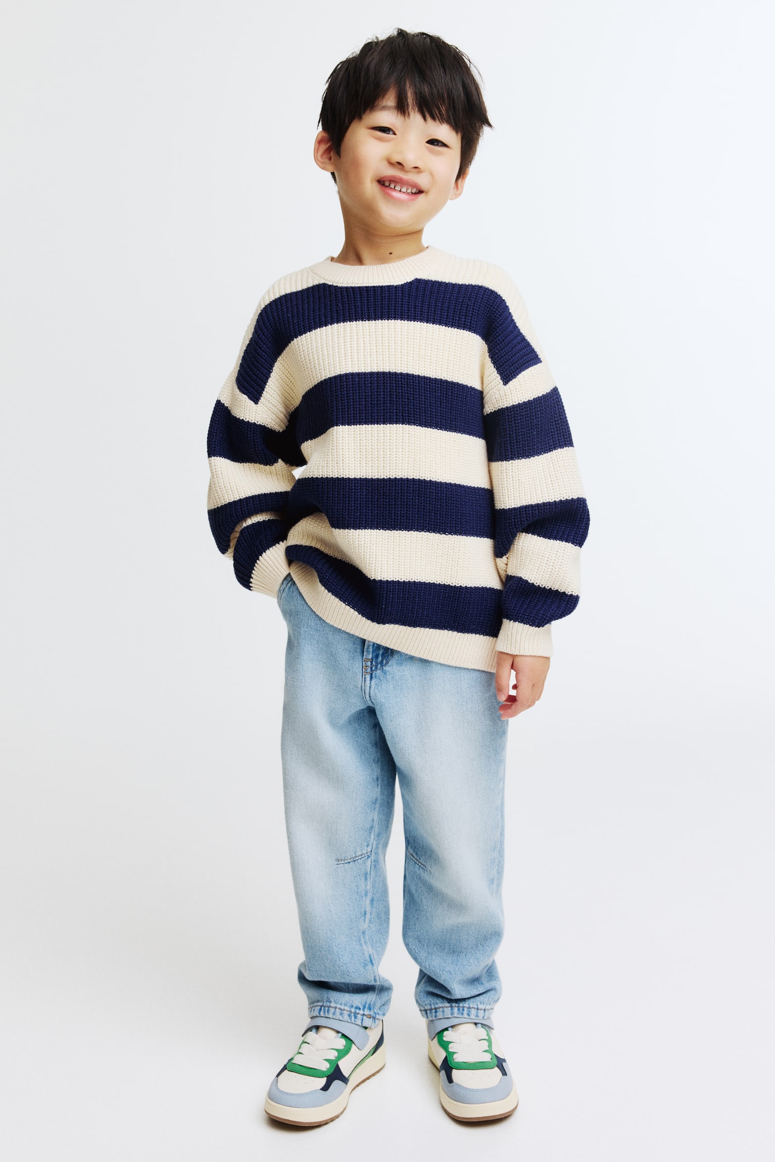 Patent-knit jumper - Cream/Navy blue/Green marl - 4