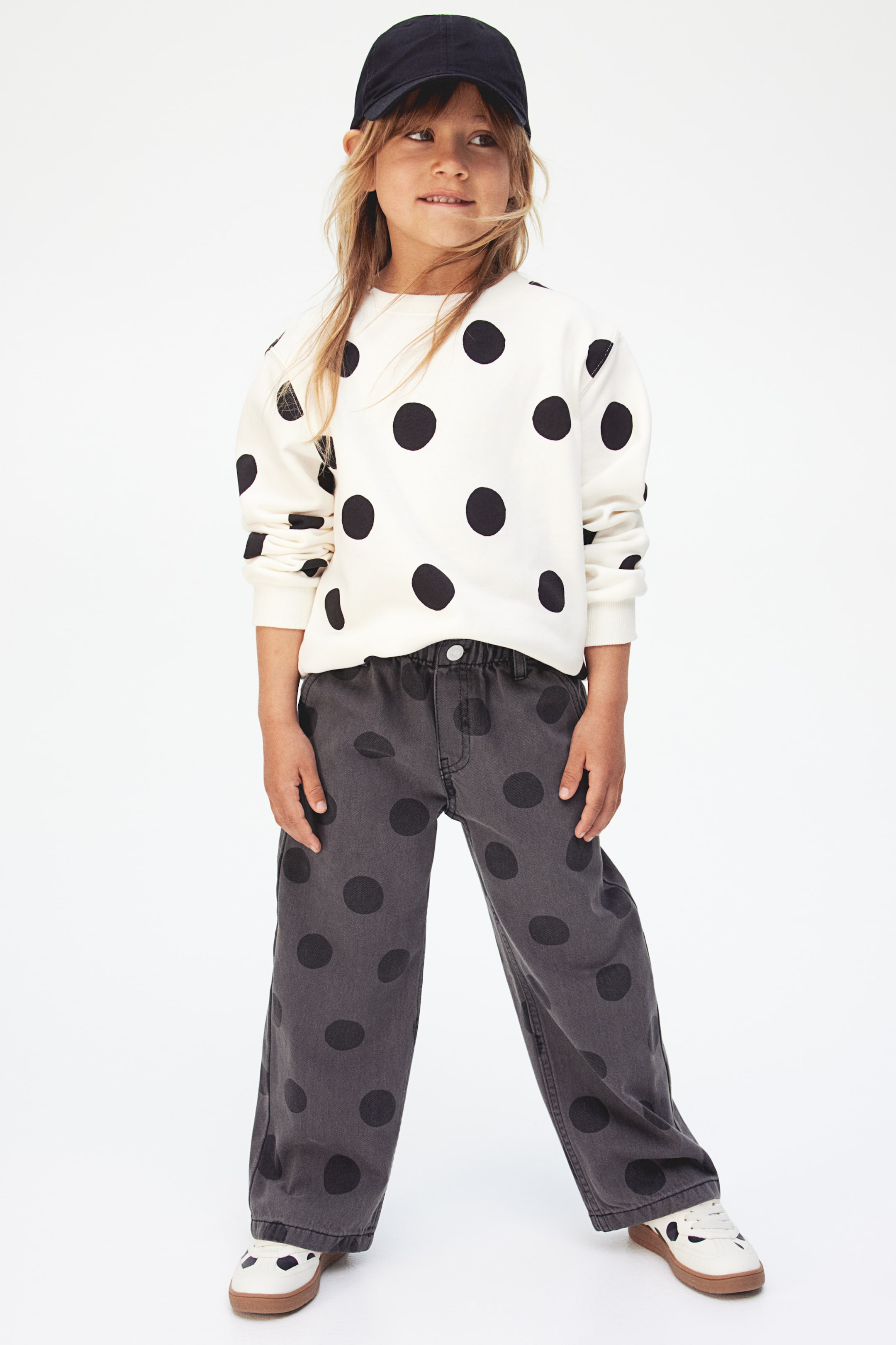 Patterned Wide Leg Jeans - Grey/Spotted - Kids | H&M GB 2