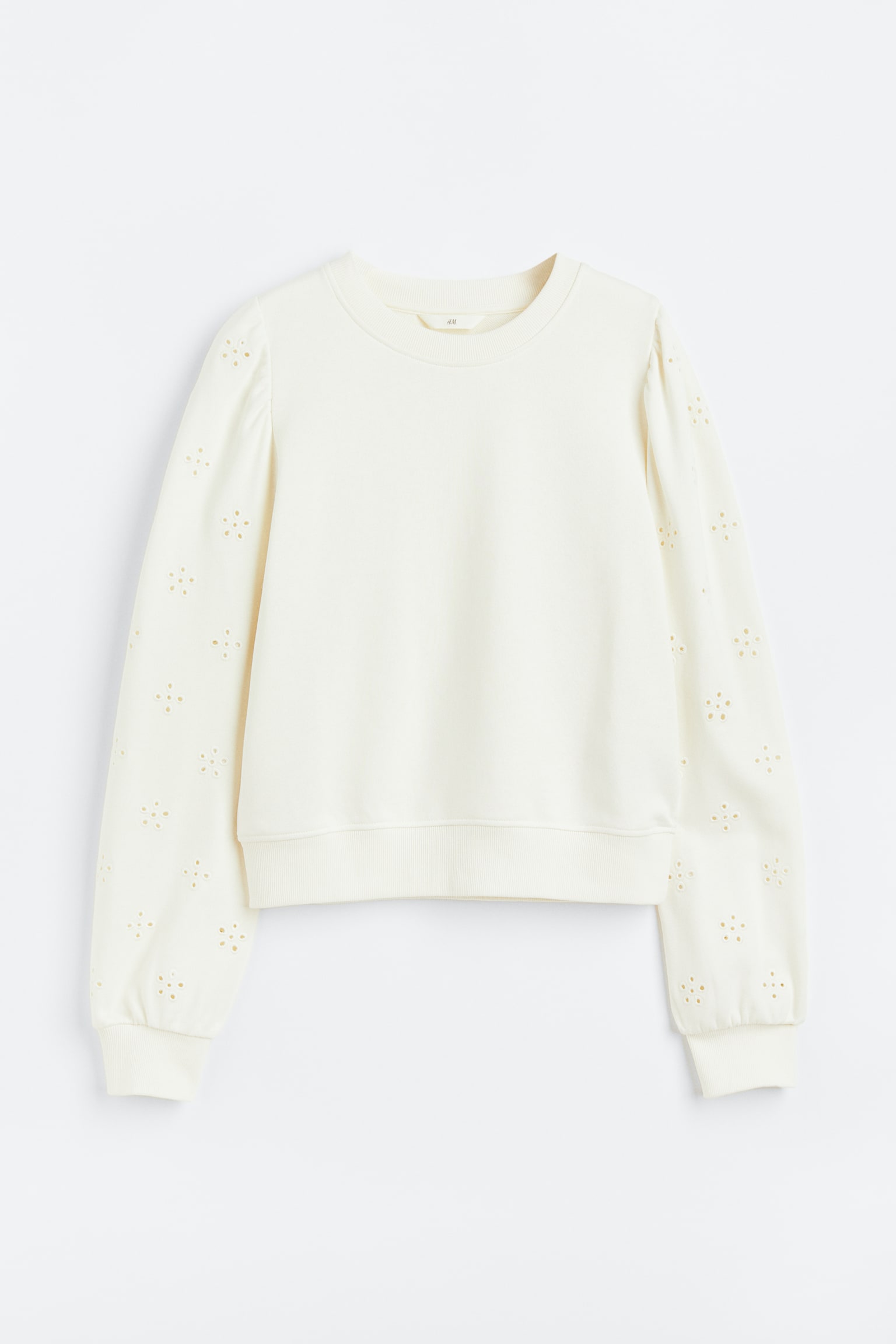 Broderie anglaise sweatshirt - Cream/Light blue - 1