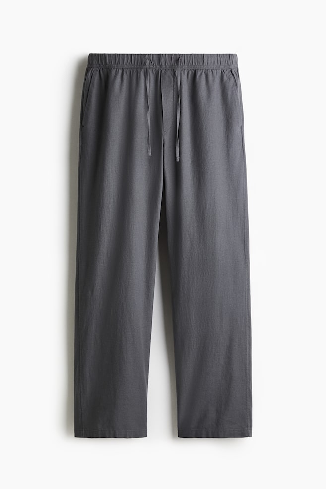 Relaxed Fit Linen-blend trousers - Dark grey/Light beige - 1