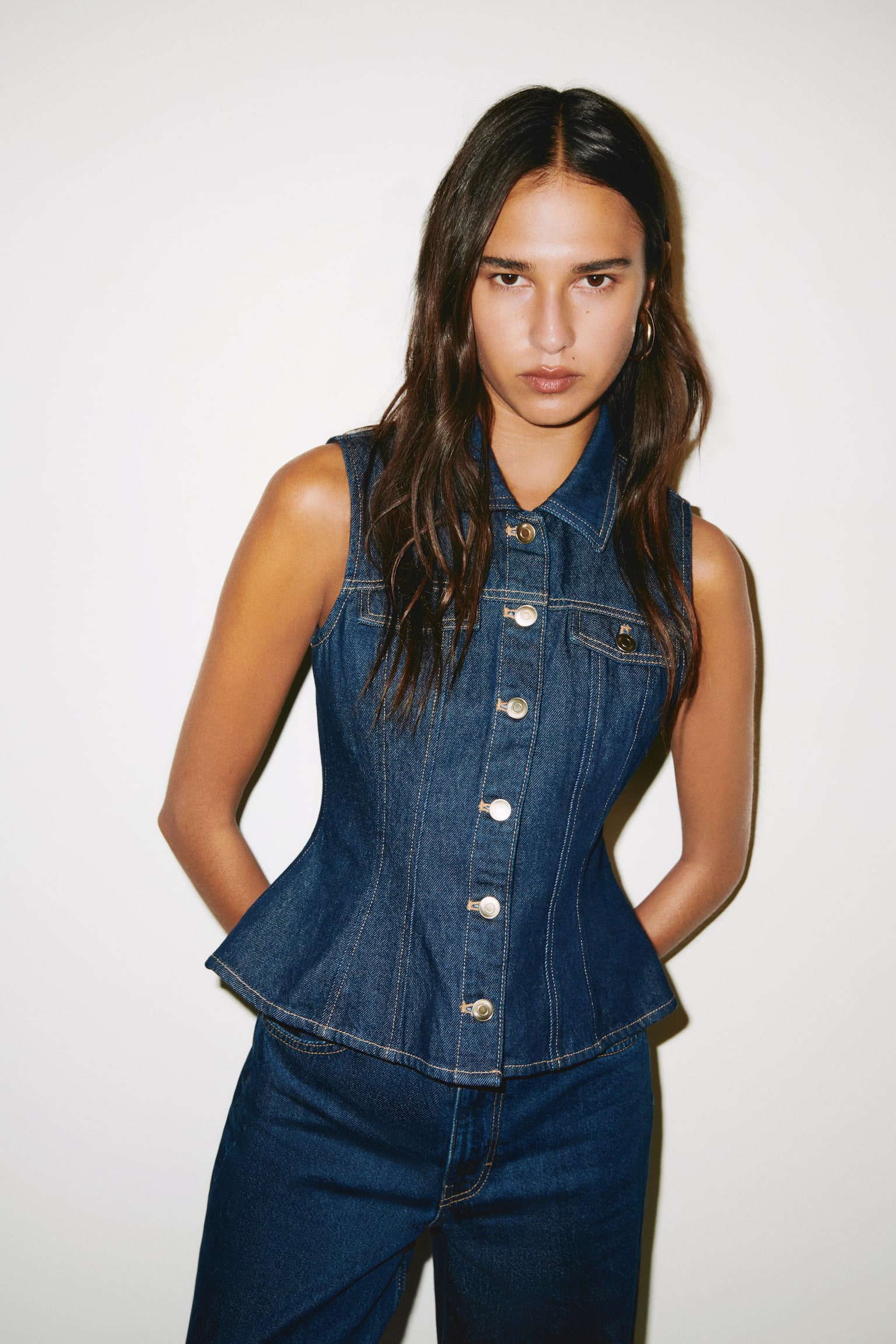 Peplum denim waistcoat - Dark denim blue - 5