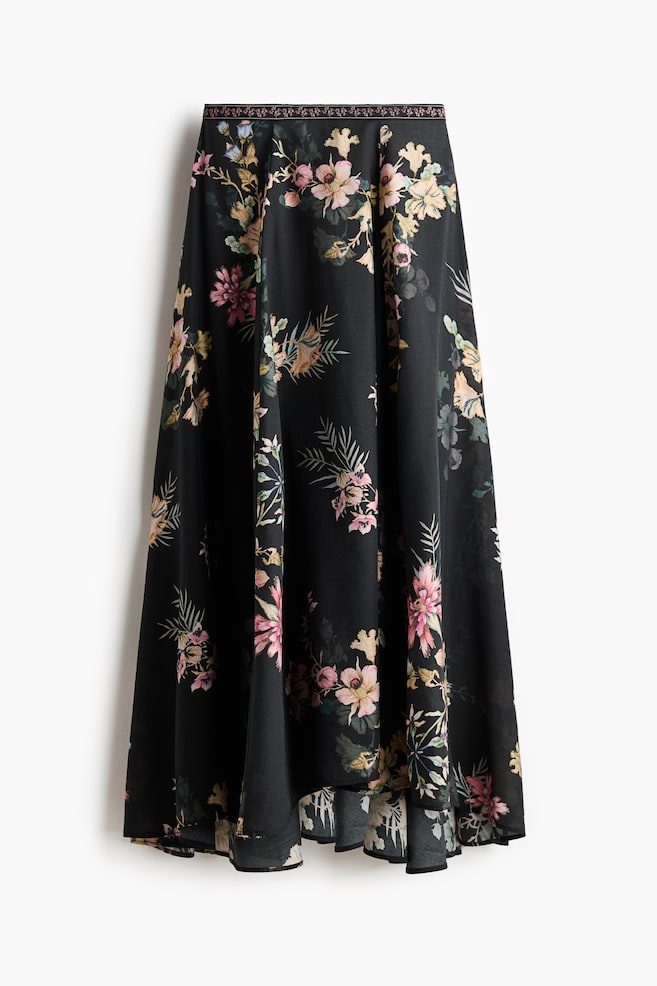 Falda maxi de corte amplio - Negro/Floreado - 1