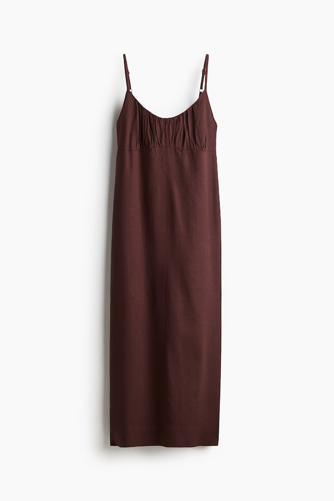 Robe en lin mélangé avec bretelles fines - Marron foncé - 1