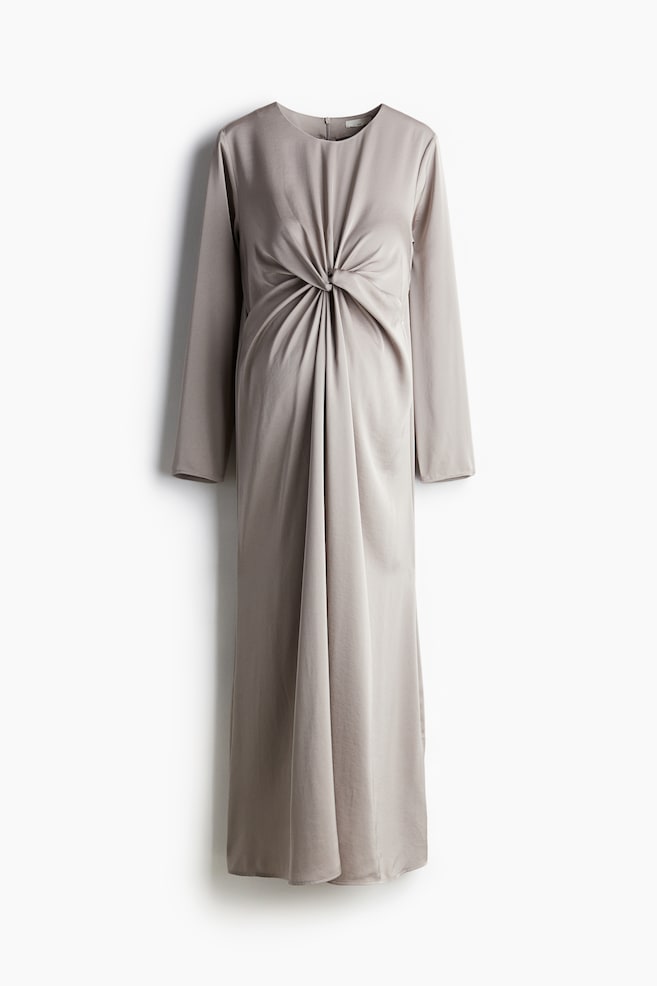 MAMA Draped knot-detail satin dress - Light greige/Burgundy - 1