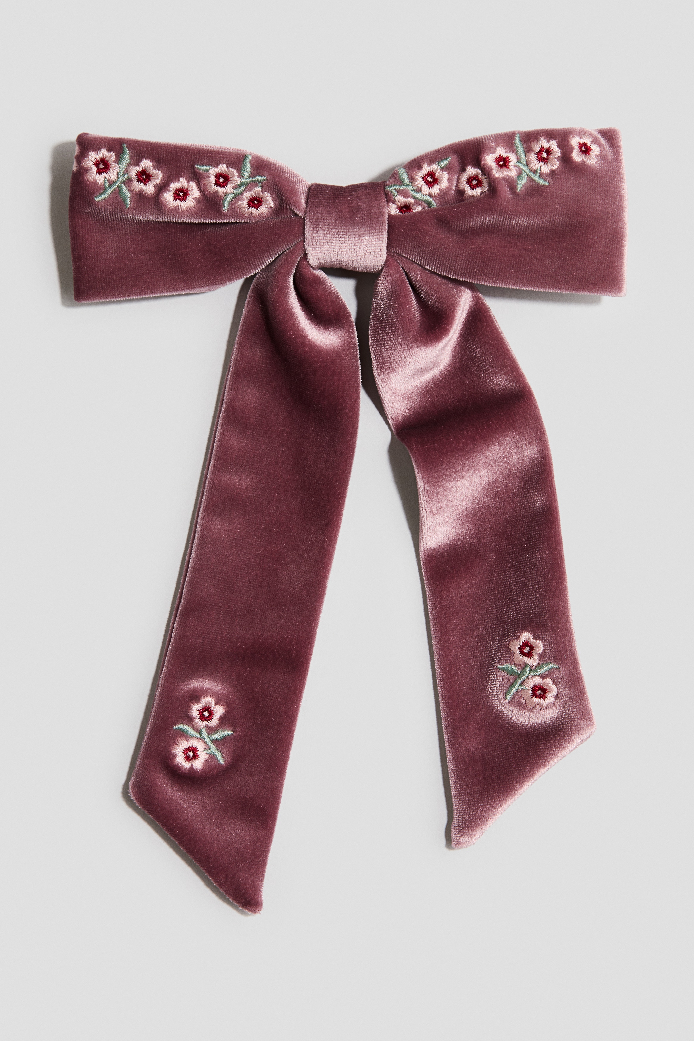 Embroidered bow-detail hair clip - Dusty pink/Flowers