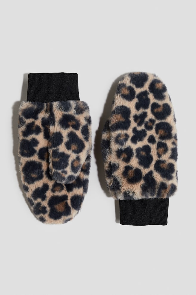 Moufles duveteuses - Beige/imprimé léopard/Beige clair - 1
