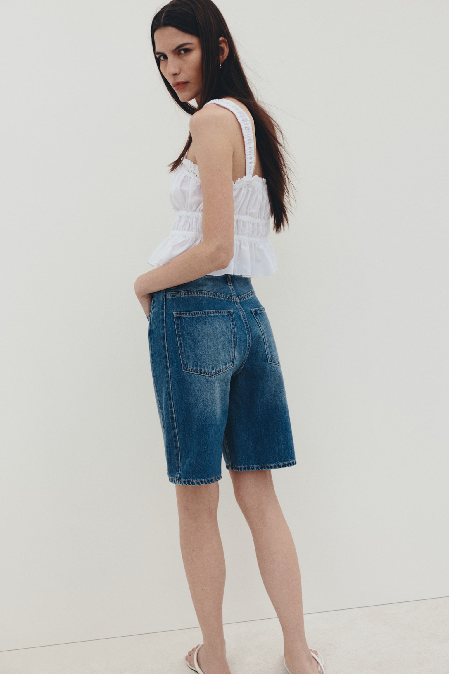 Женские шорты H&M Denim Bermuda, цвет: Джинсовый синий — фото 5
