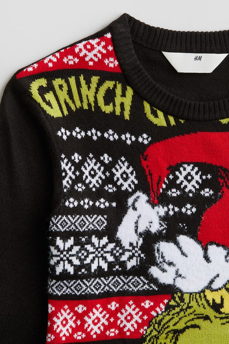 Sweater Grinch Pulli Damen Pullover In Jacquardstrick Schwarz/Der - Main Image