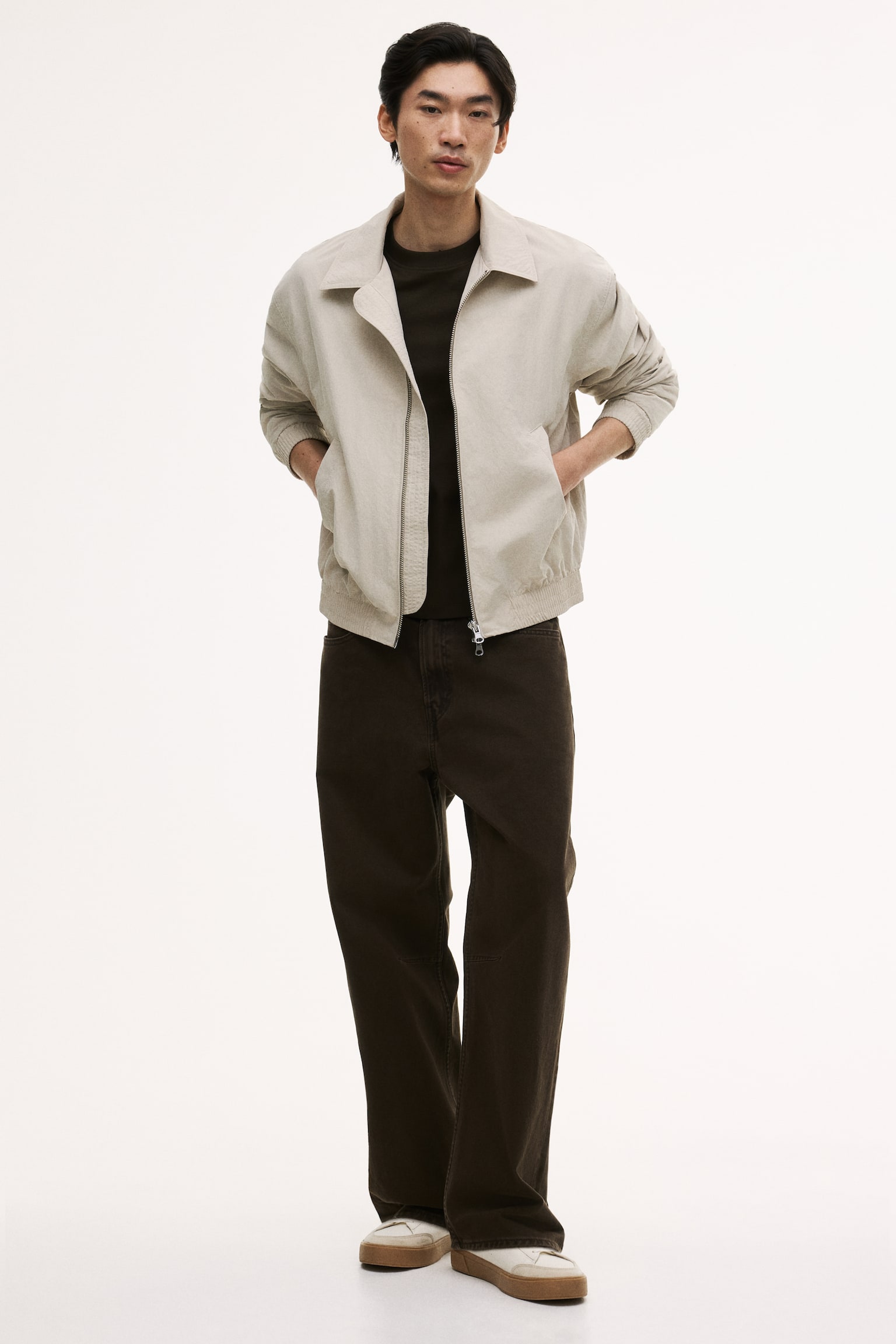 Áo khoác bomber có lá cổ - Màu be/Màu xám đậm - 5