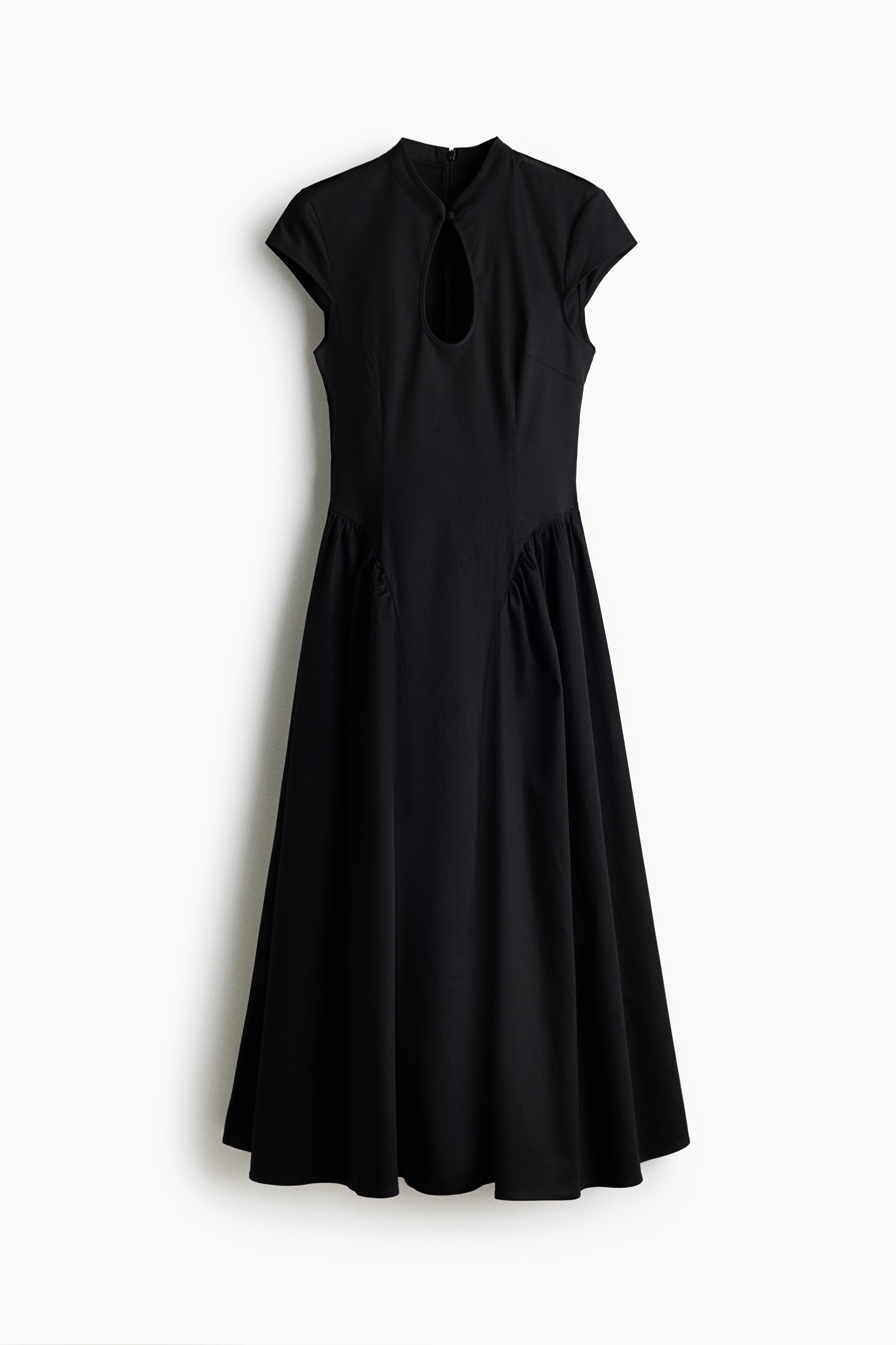 Vestido de algodón con vuelo - Negro/Crema/Lunares