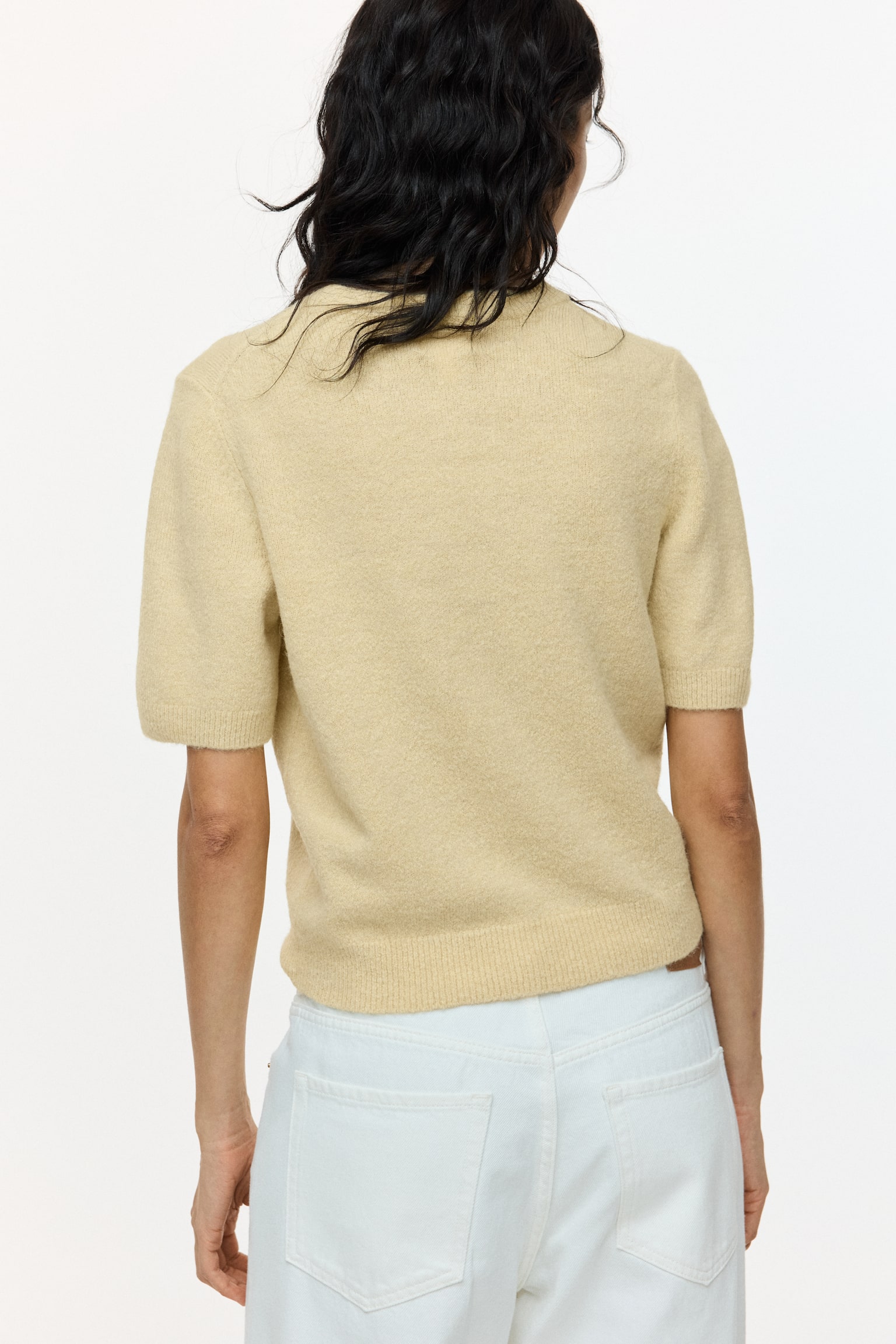 Fine-knit T-shirt - Light yellow/Beige marl/Dark grey marl - 6