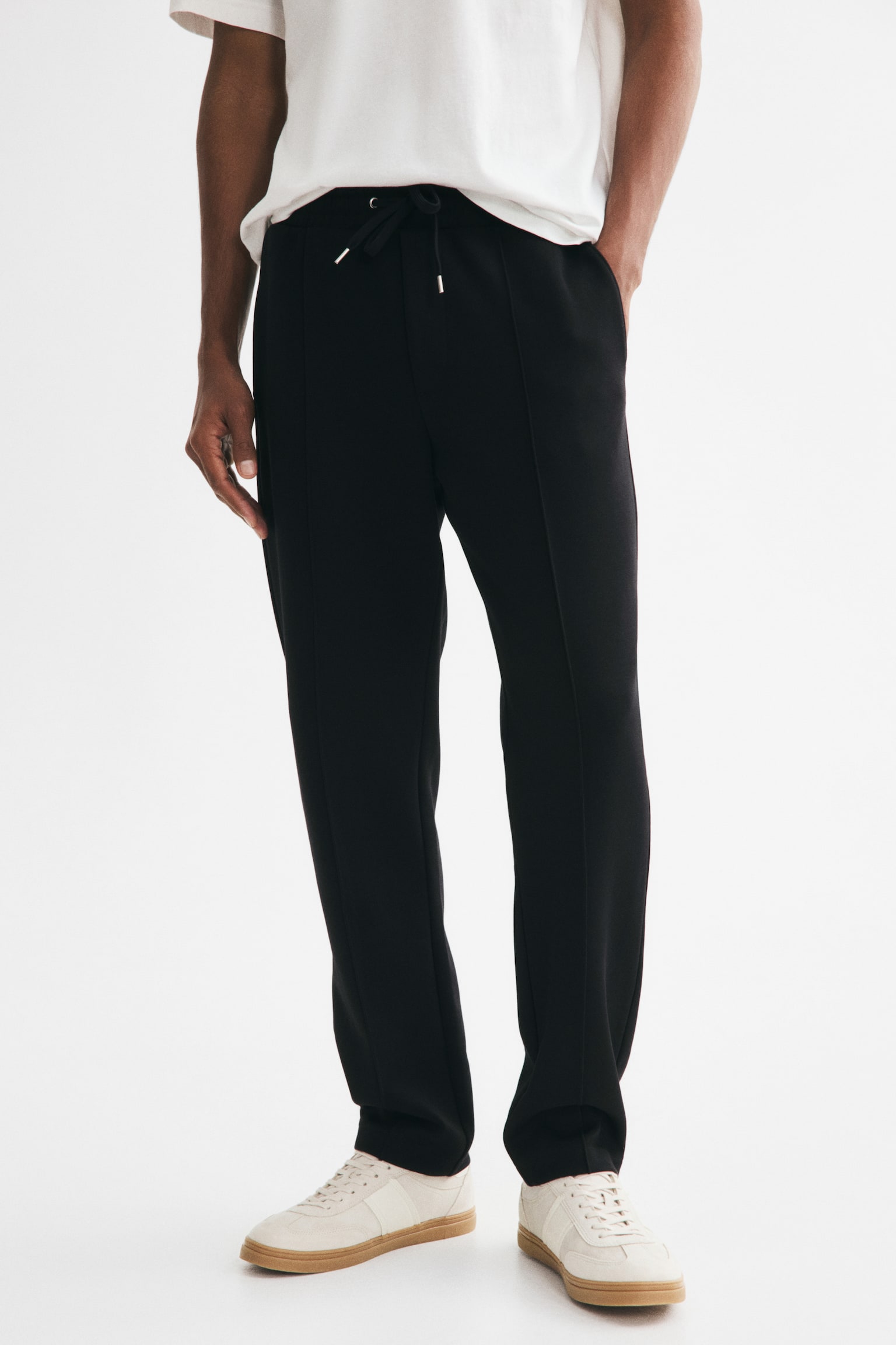 Мужские брюки H&M Regular-Fit Interlock Crease-Front, цвет: Чёрный — фото 4
