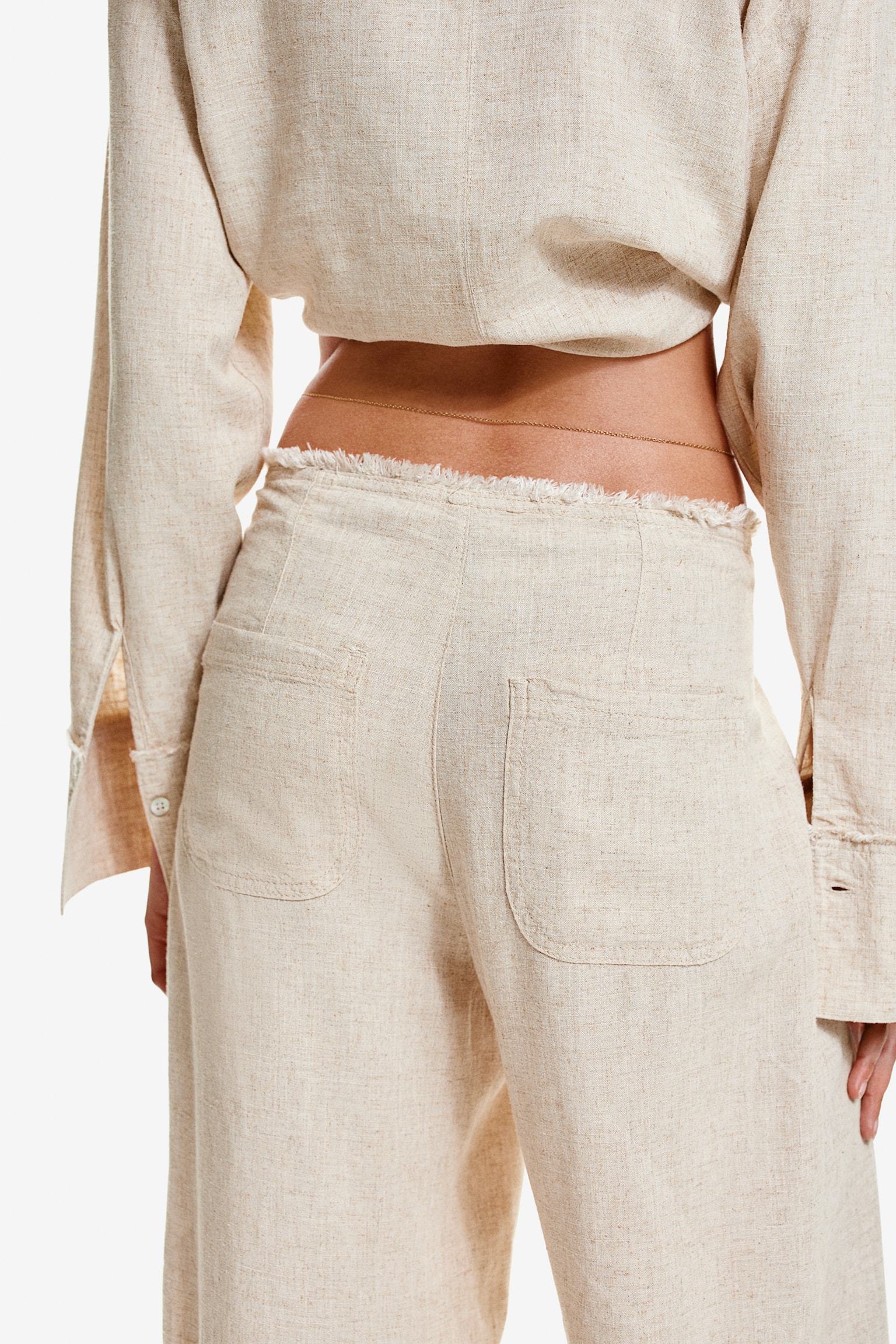 Frayed Edge Linen Blend Pants - Light beige/Cream/Pinstripe/Beige/Dark grey/White - 3