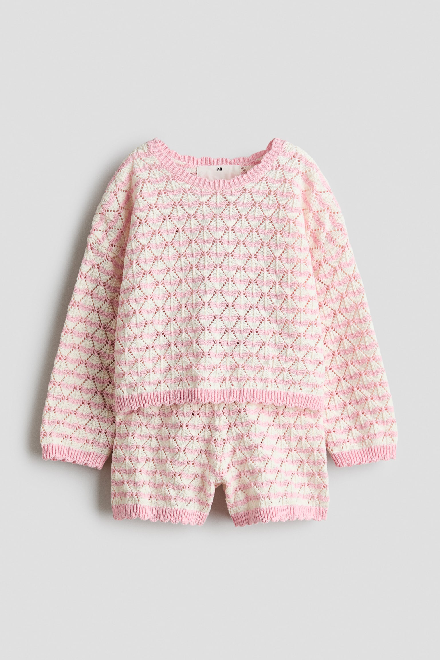2-piece pointelle-knit set - Light pink/Striped - 2