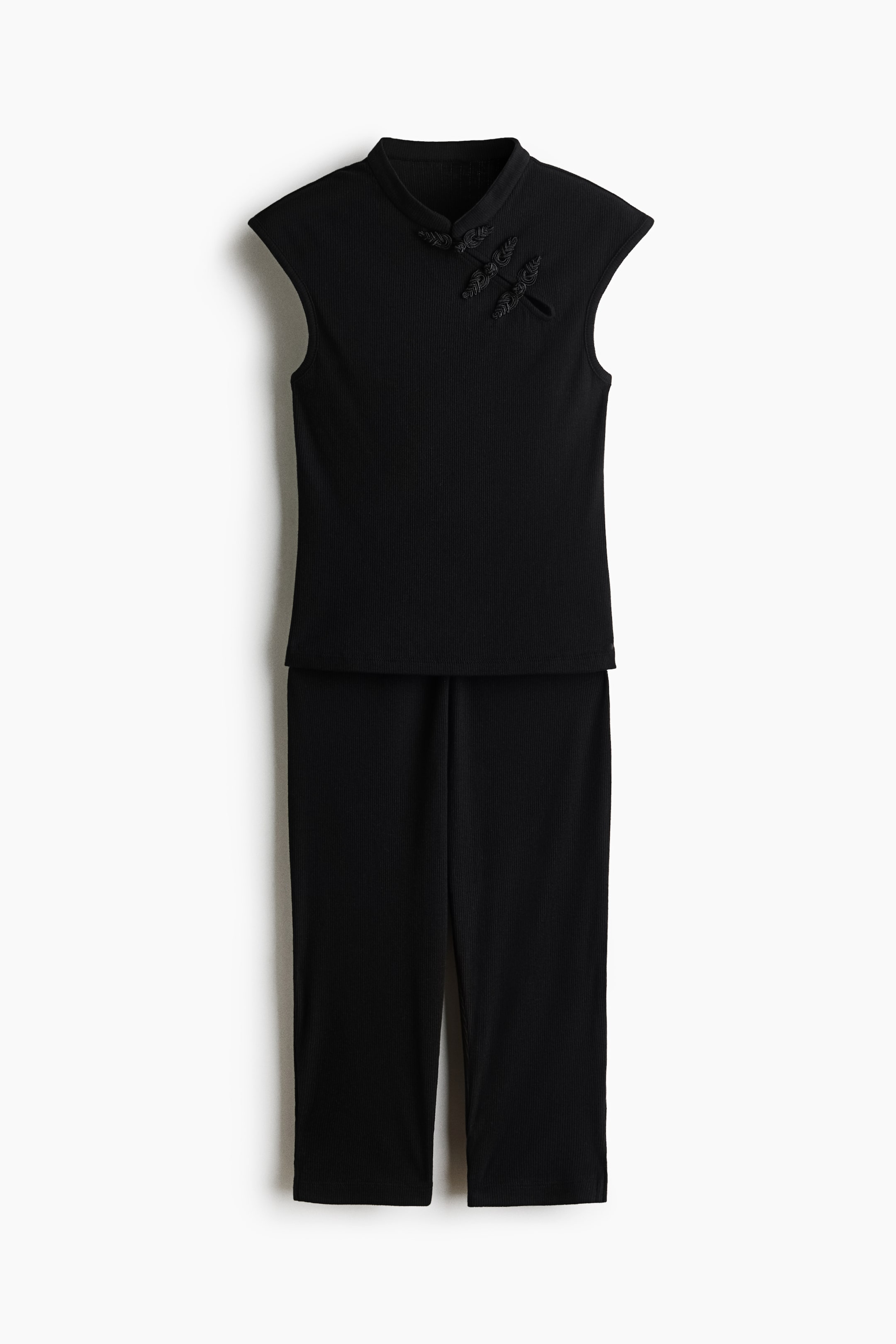 View larger image: Ribbed cotton-blend pyjamas - Black - Ladies | H&M 1