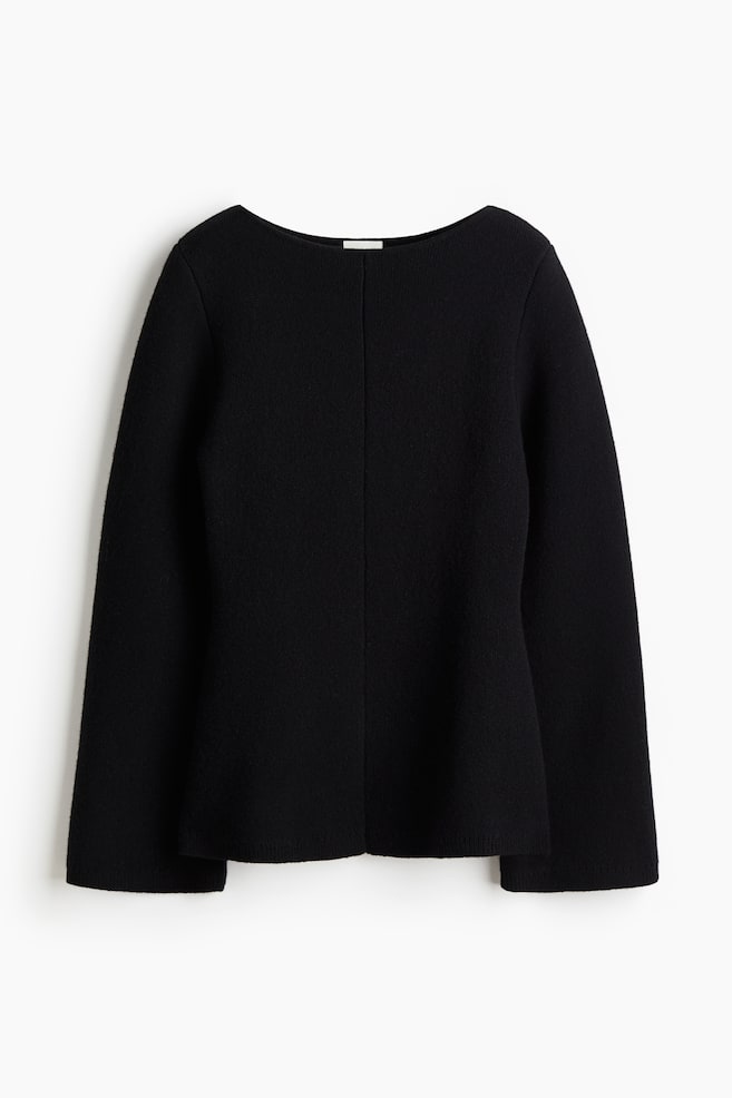 Peplumtop i uld - Sort/Lys beige/Lys beigemeleret - 1