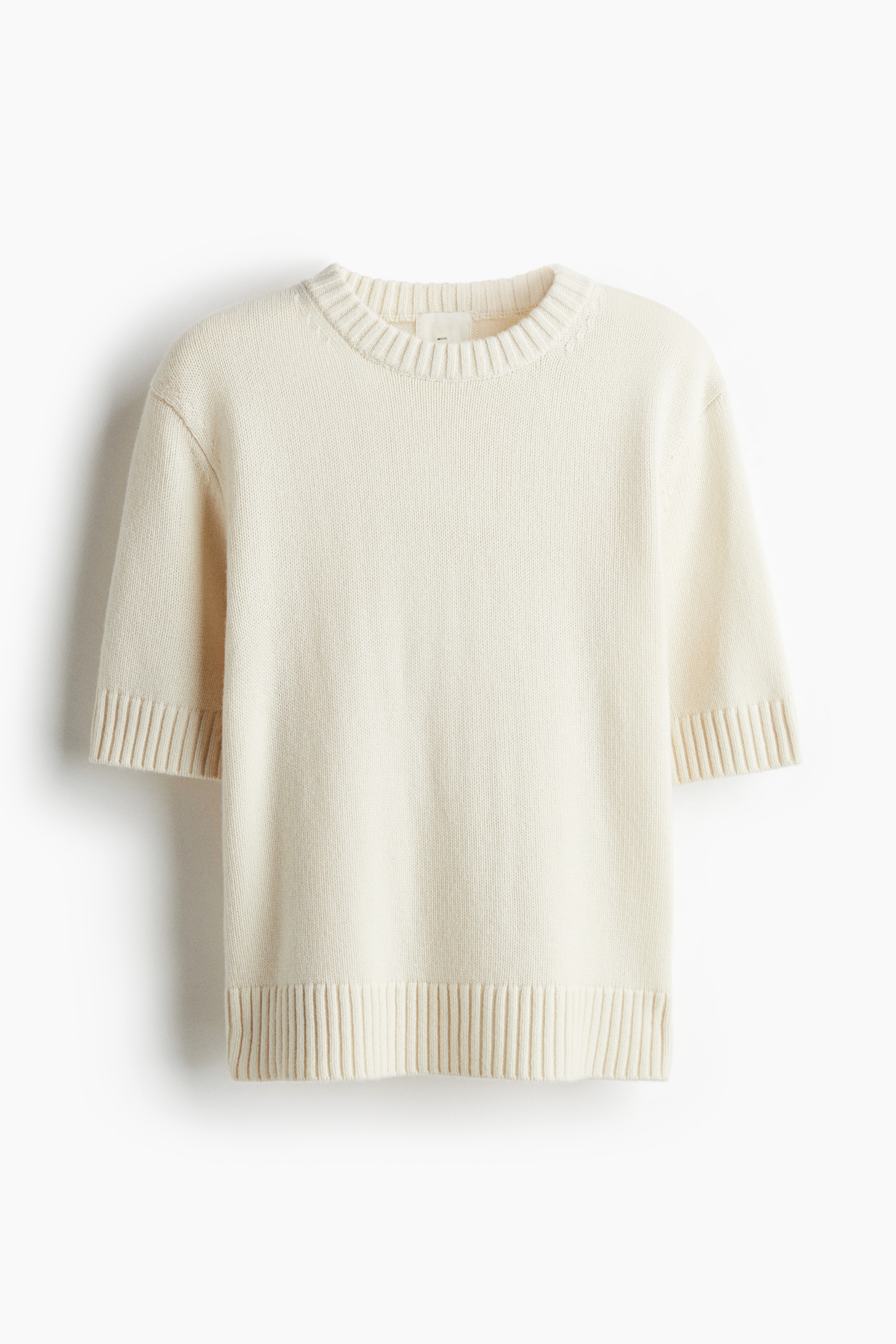 Knitted wool T-shirt - Cream/Dark brown