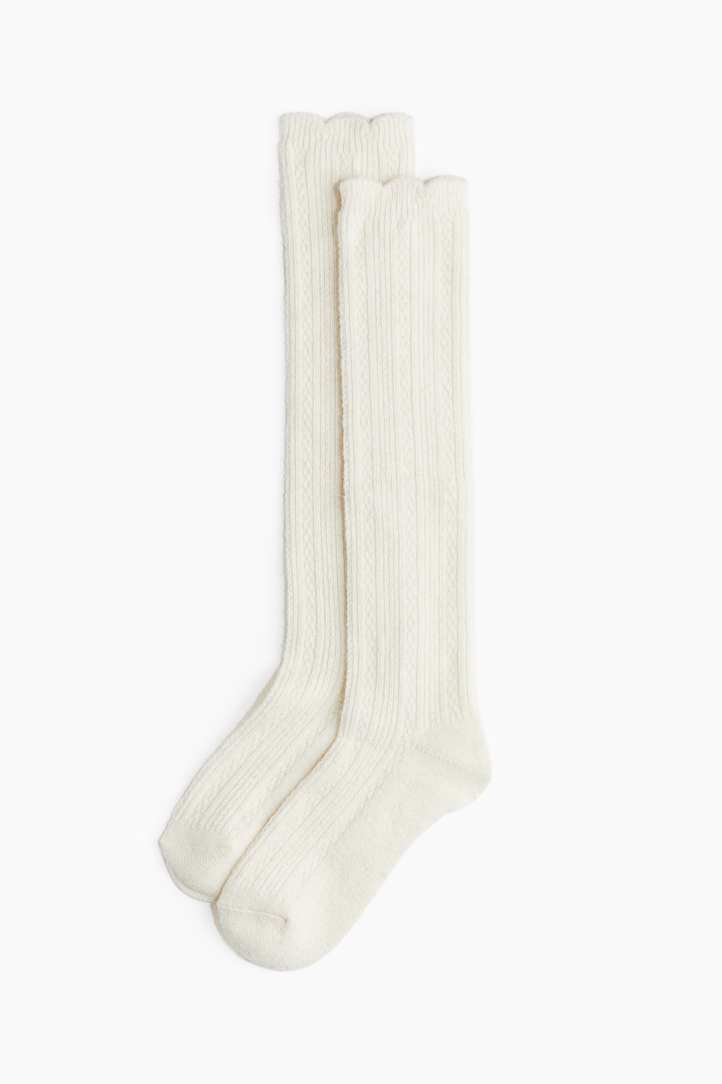 Ladies - White Pattern-knit knee-high socks - Size: 6-8  - H&M