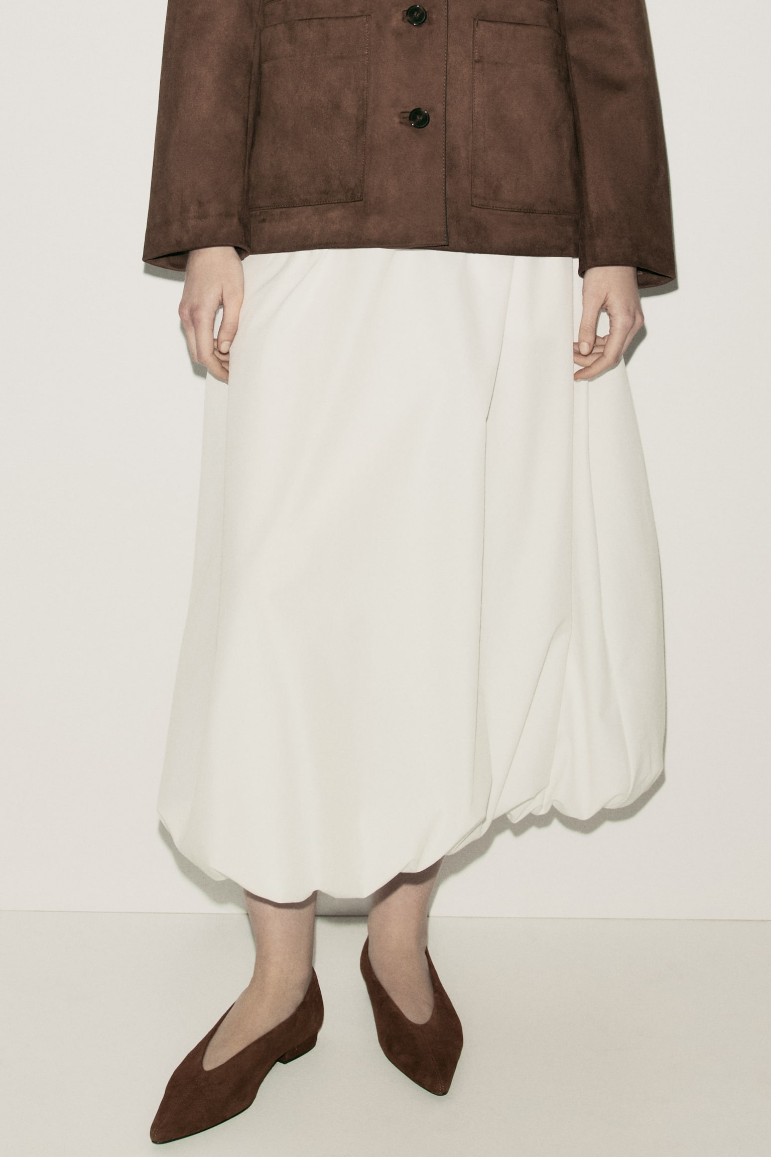 真皮芭蕾淺口鞋 - 深咖啡色/黑色 - 3