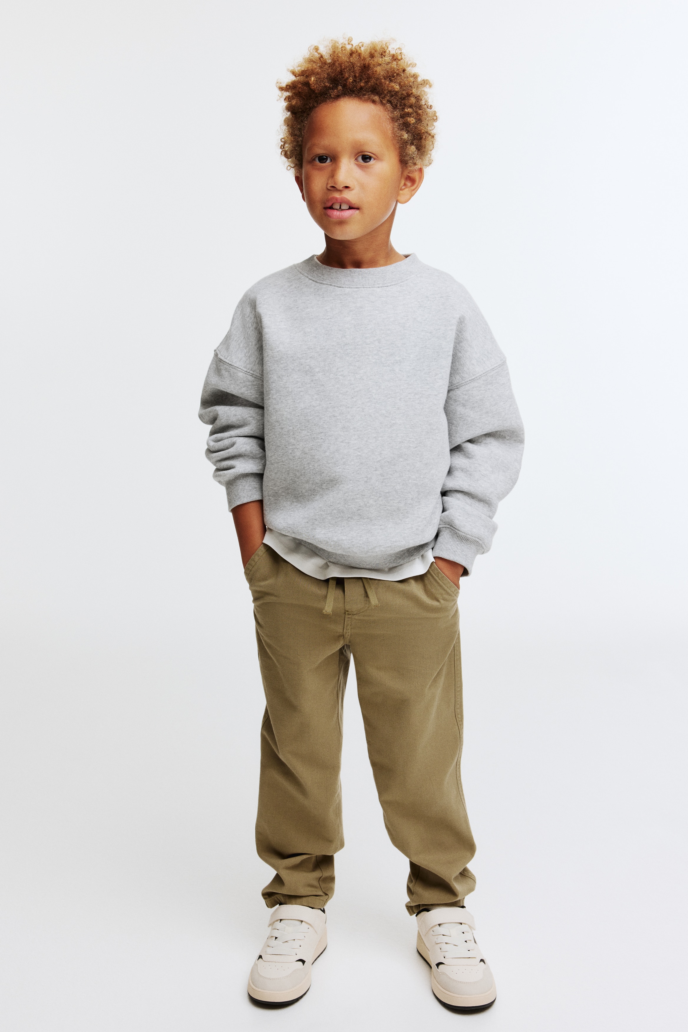 Quần dài cotton dệt chéo - Màu be kaki đậm