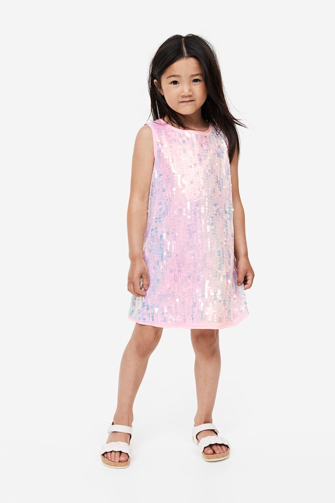 A-lineskåret kjole med paljetter - Lys rosa/Paljetter/Sort - 3
