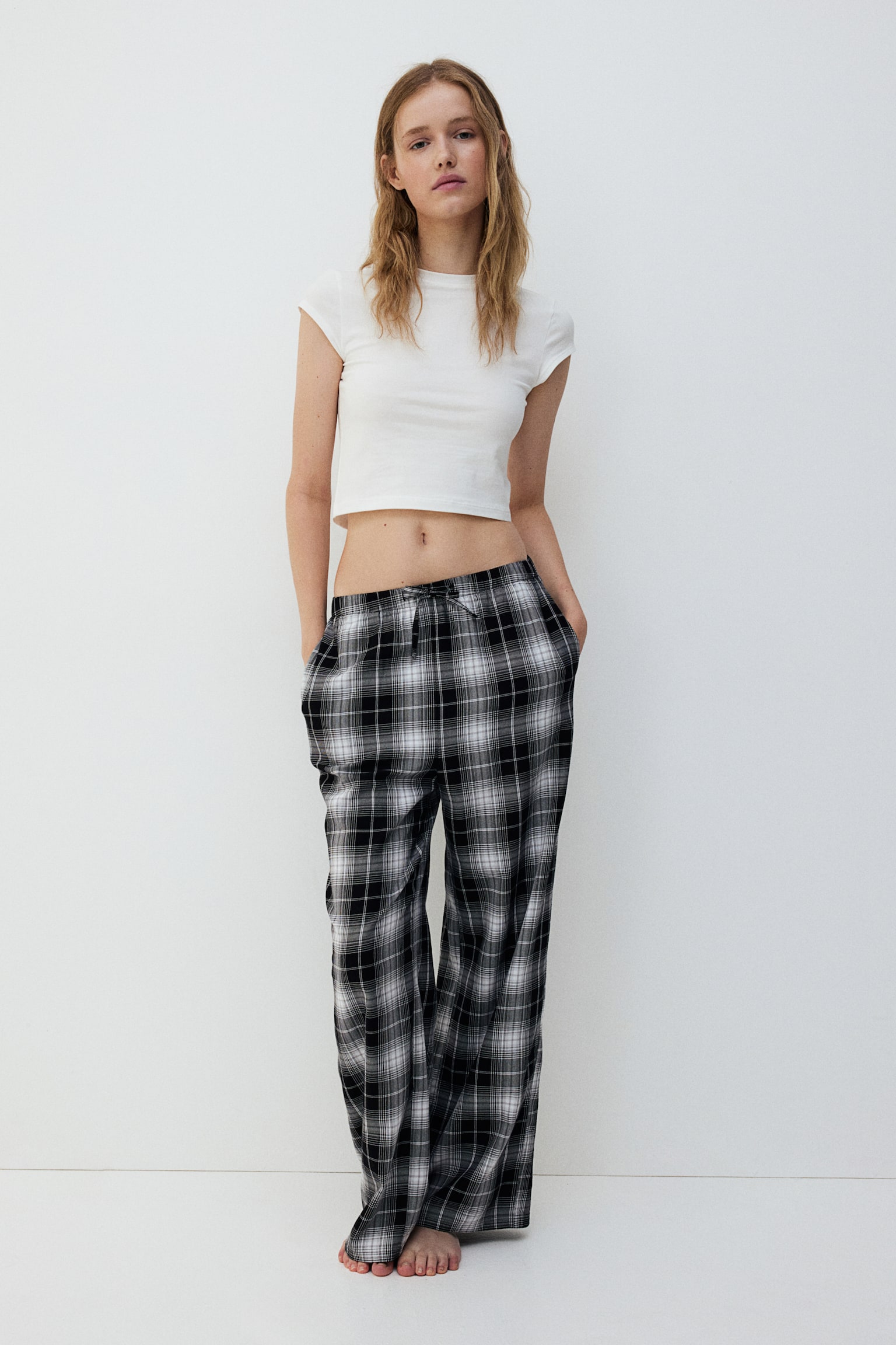 Cotton flannel pyjama bottoms - Black/Checked/Dark blue/Checked/Navy blue/Checked - 1