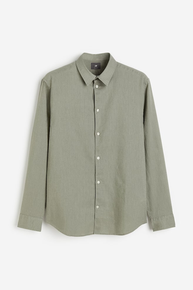Skjorta i linmix Regular Fit - Salviagrön/Vit/Beige/Marinblå/dc/dc - 2