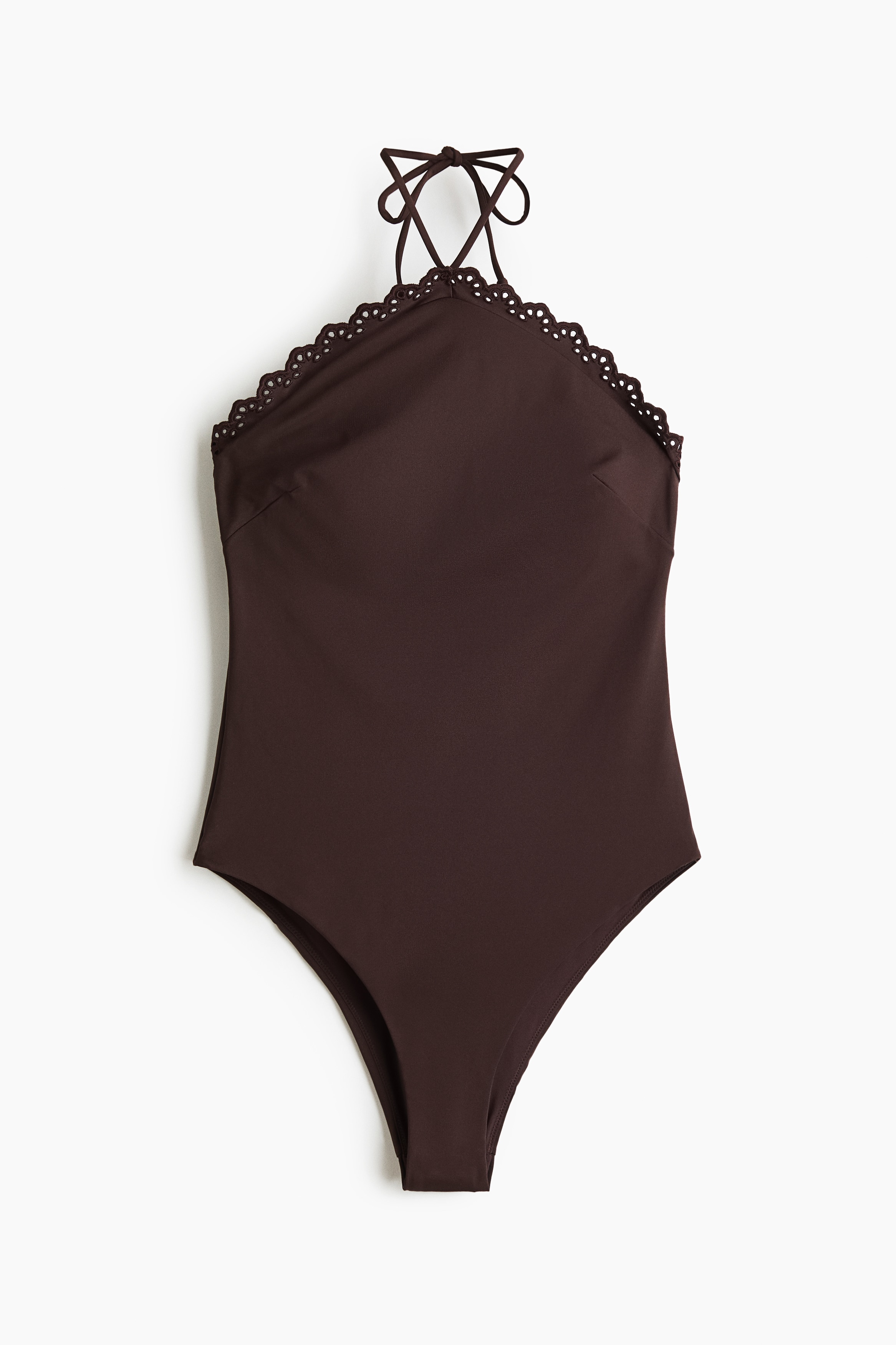 Padded-cup halterneck swimsuit - Dark brown