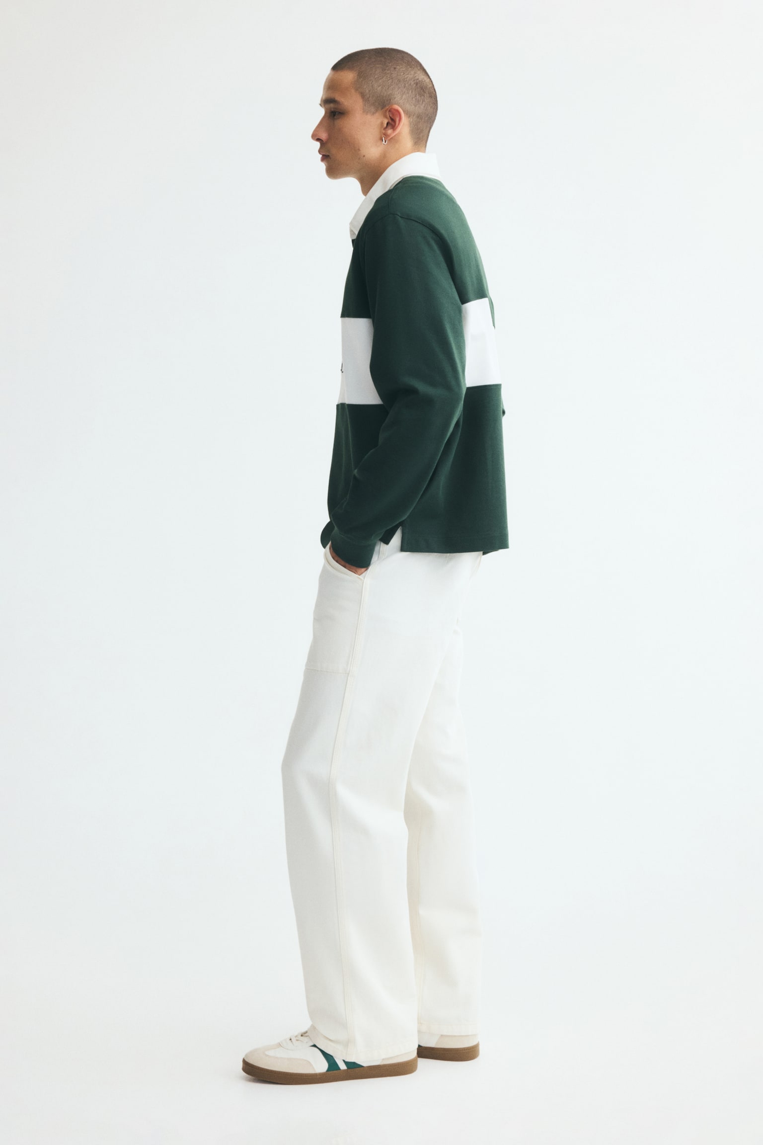 Мужская рубашка H&M Regular-Fit Cotton Rugby Shirt, цвет: Тёмный зелёный — фото 6