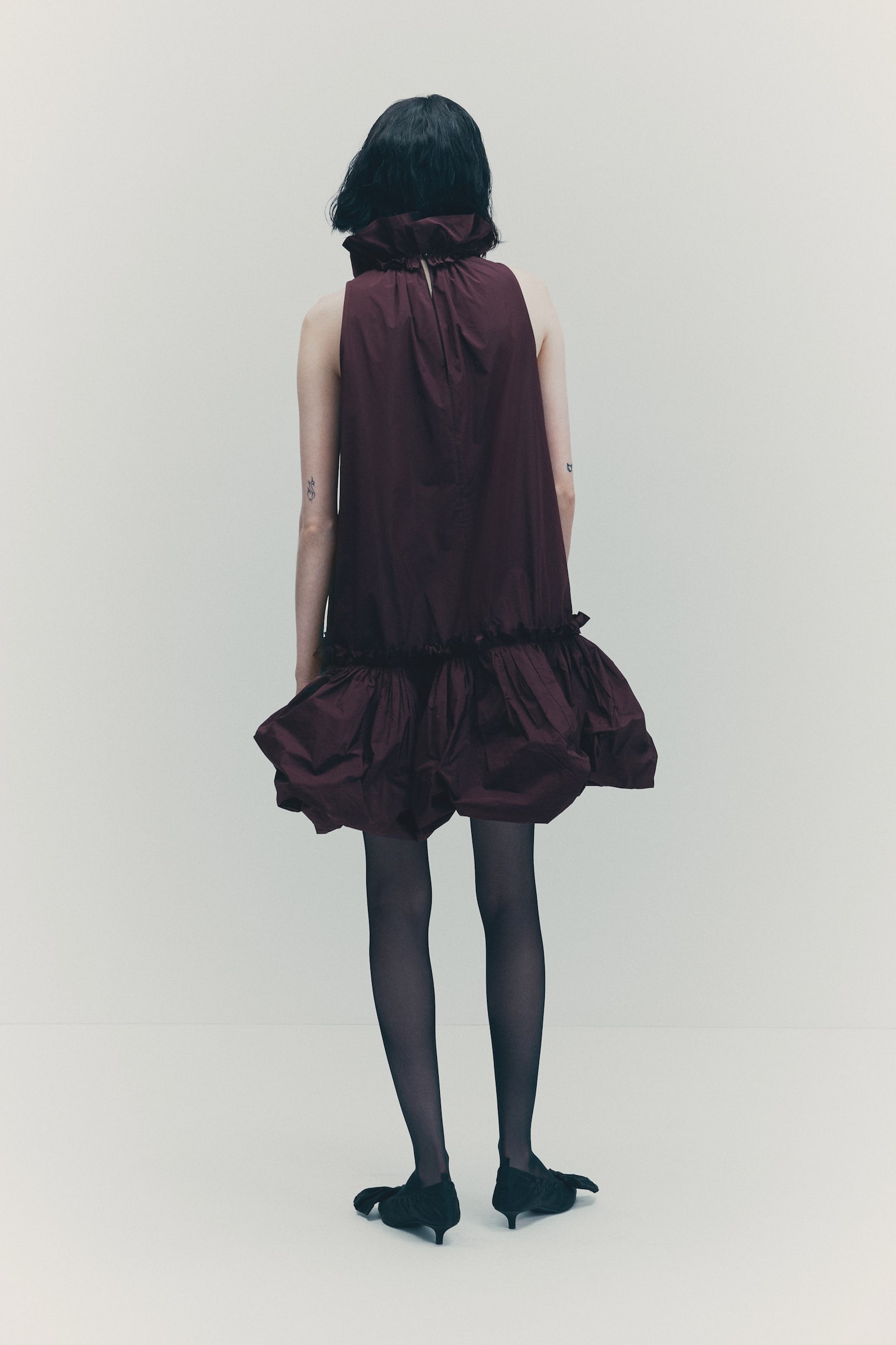 Frill-collar dress - Burgundy - 7