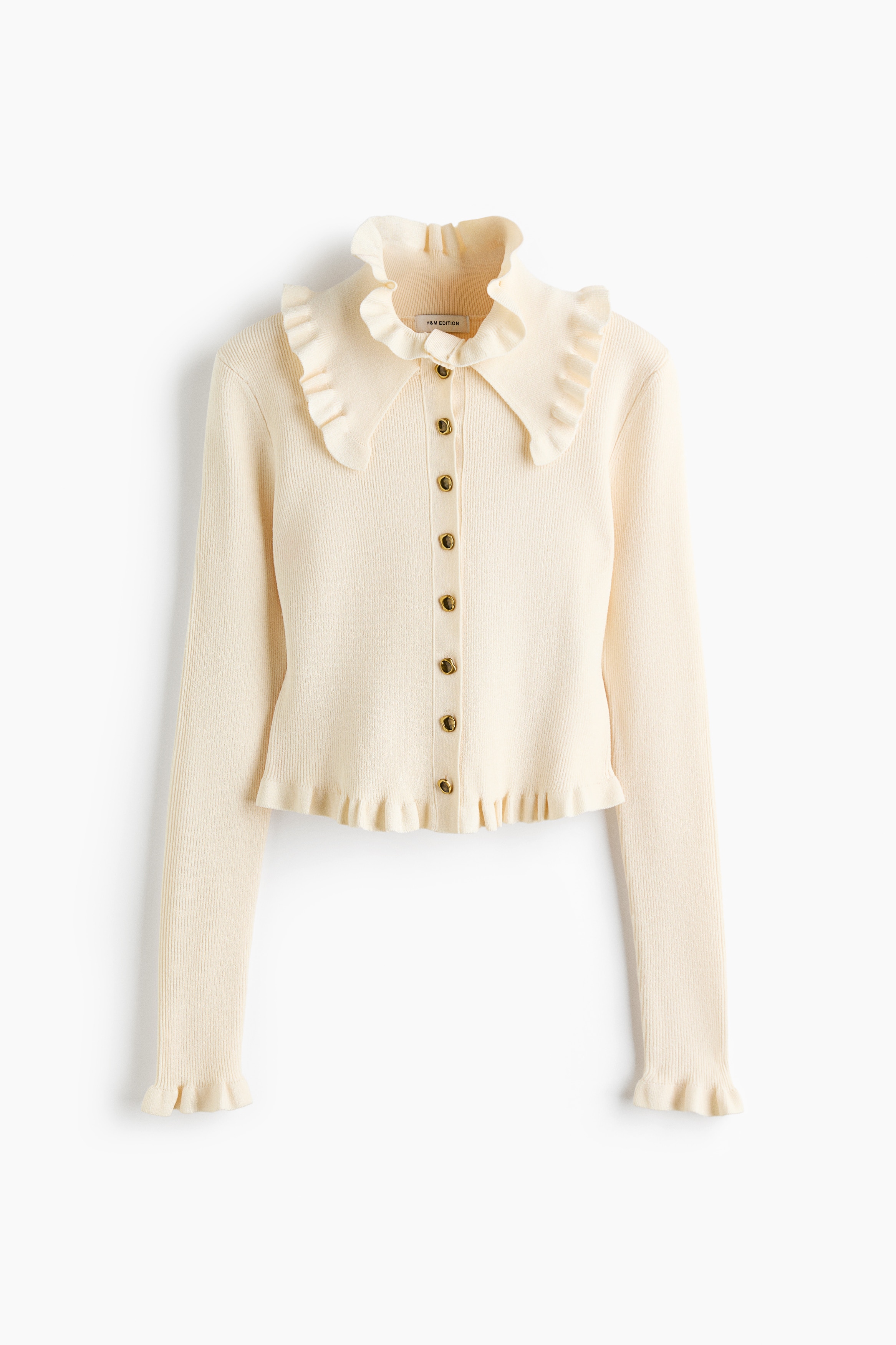 Haut à bords plissés en tricot côtelé - Crème