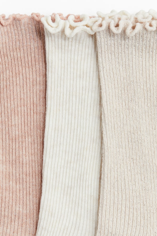 Calze con dettaglio a overlock 3 paia-Rosa cipria/glitter - 2