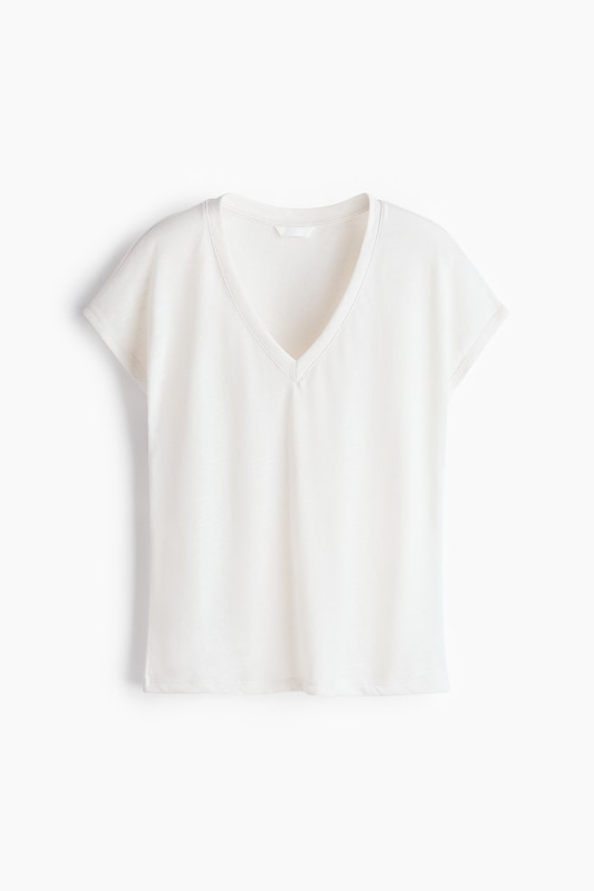 V-neck T-shirt - White/Khaki green - 1